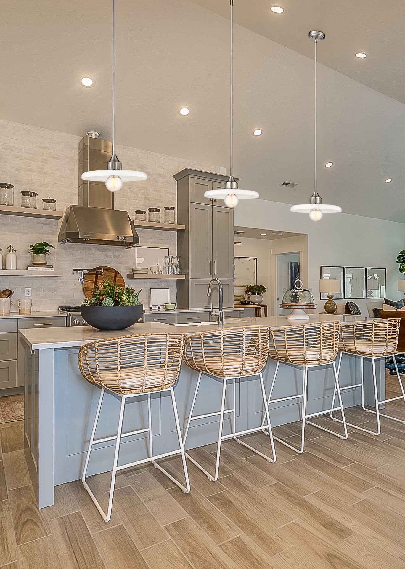 14" Brushed Nickel Glass LED Indoor/Outdoor Pendant Light