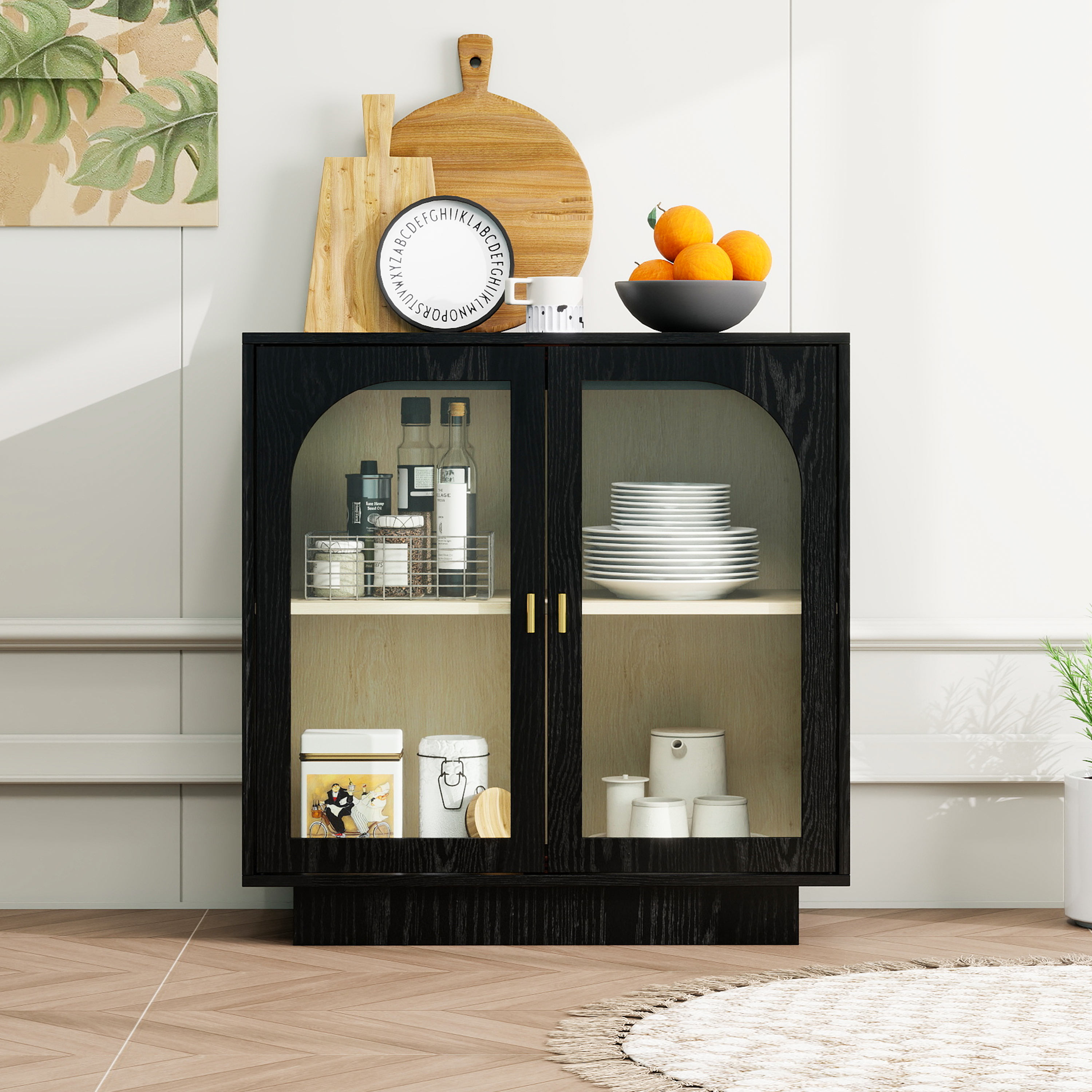 GDFStudio Black Storage Cabinet with Acrylic Door for Living Room Dining Room or Study