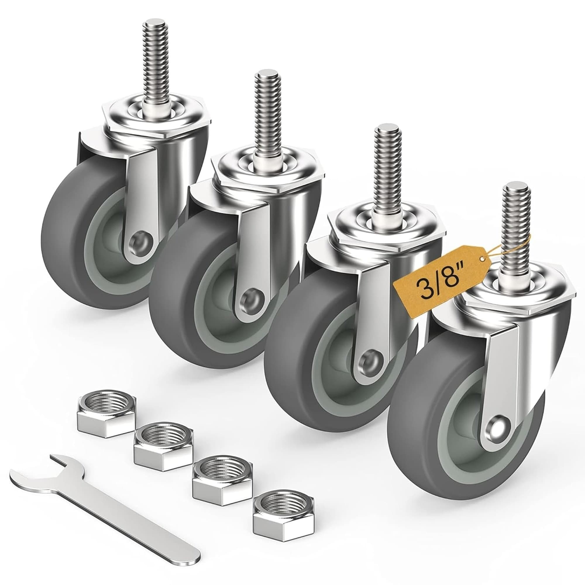 Numhew 3in H 4-Pack Threaded Stem Swivel Grey Caster Wheels #NHBEN45617
