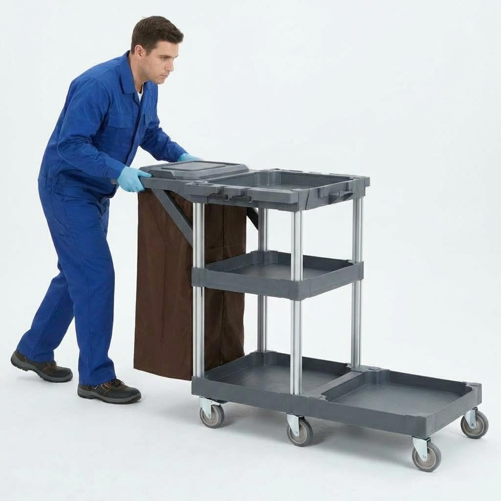 DEXSO - Commercial Janitorial Cart 3 Shelf 51in Wheels