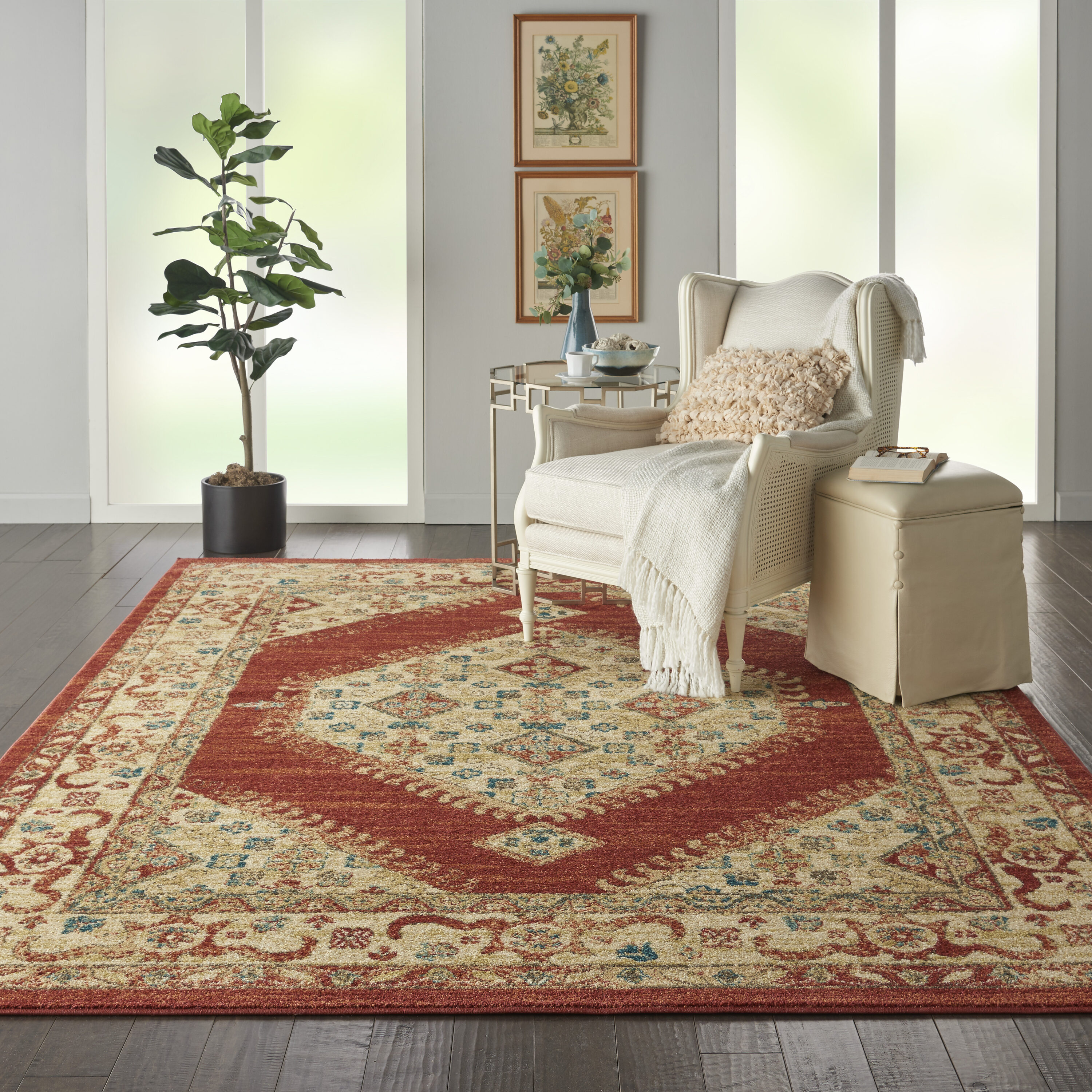 Nourison Home 099446716873 8 x 11 (ft) Loomed Polypropylene Red Rectangular Indoor Persian Area rug