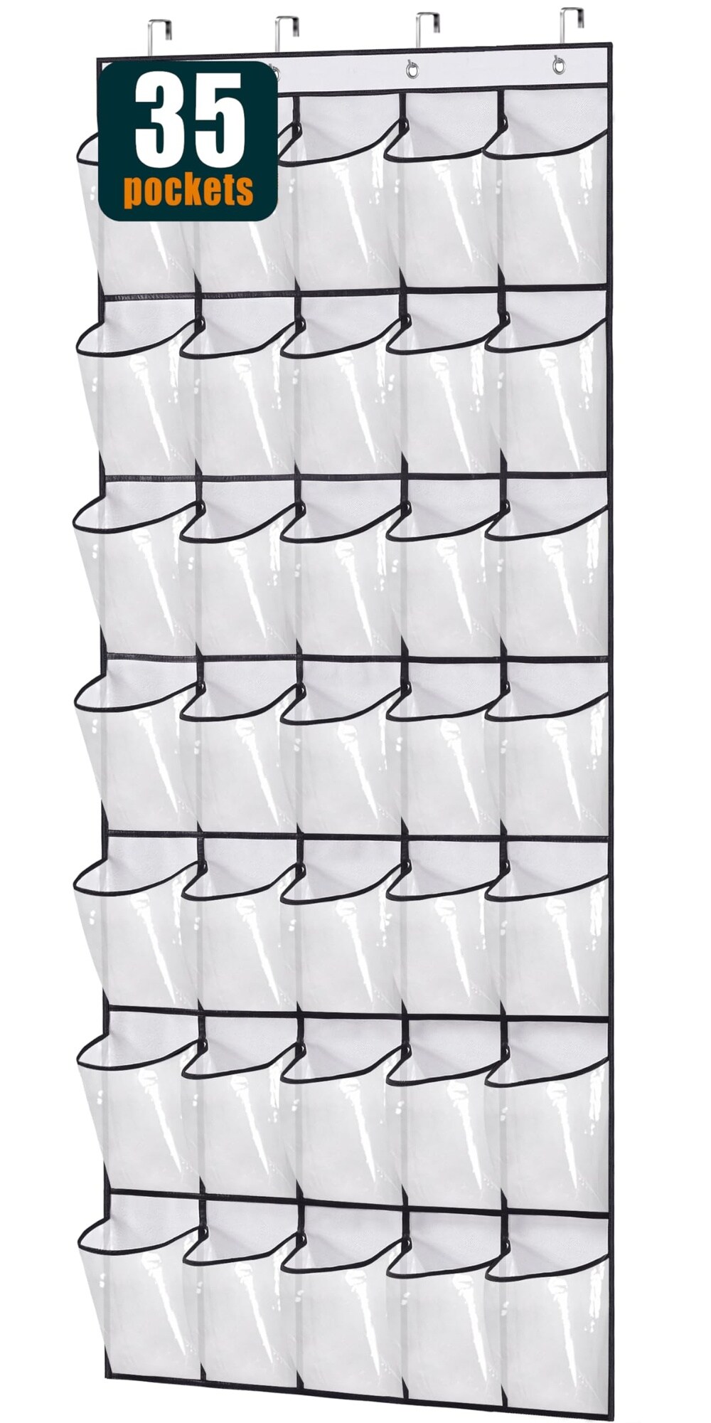 UUDULY  Over The Door Shoe Organizer 35 Pocket White Sturdy Oxford Fabric Clear Pockets Hanging Shoe Rack Closet Storage Holder Fits Sneakers