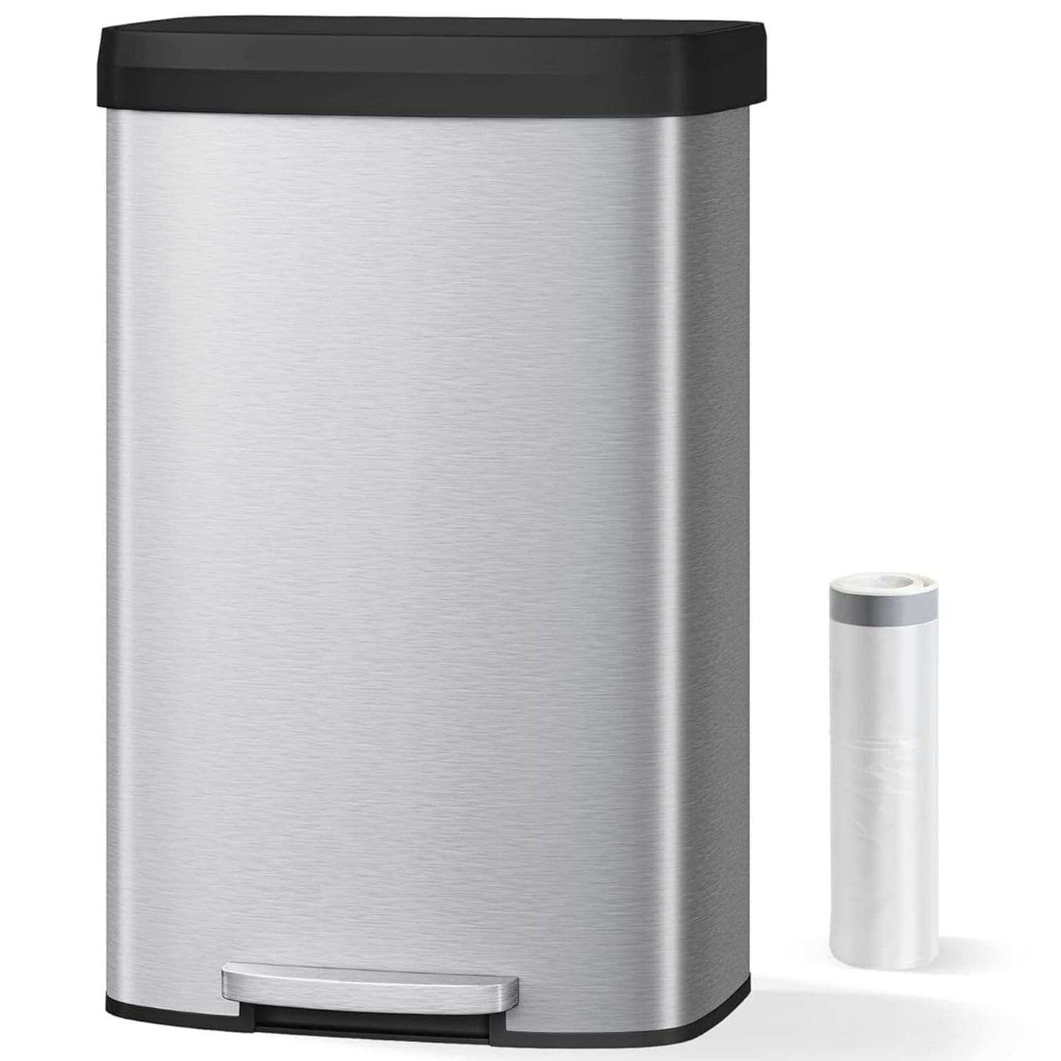 80L Large Step-on Trash Can for Kitchen- with Liner Rim and Soft Close Plastic Lid- Spacious and Stylish- Silver Color