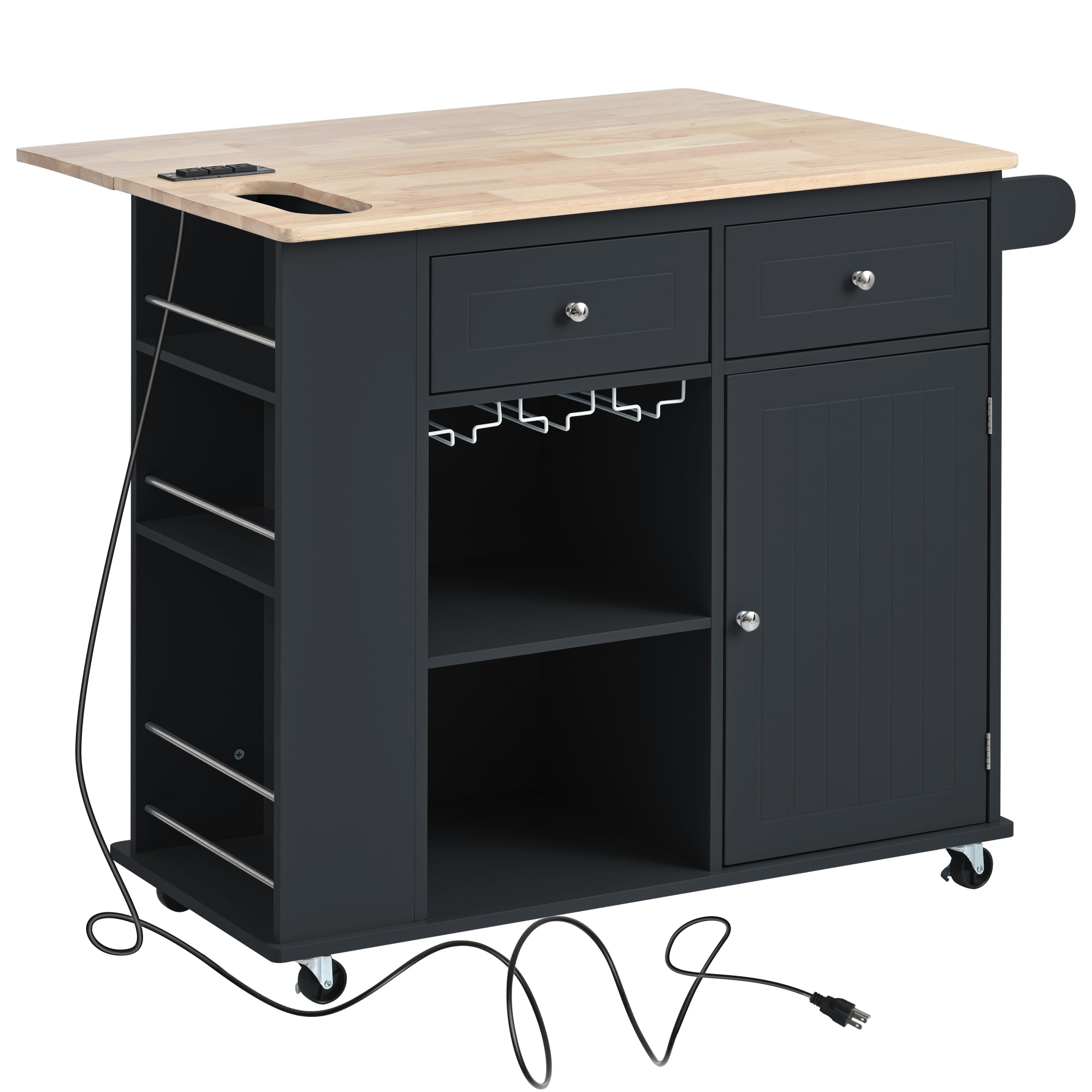 Nestfair CKK056B Black Wood Base with MDF Wood Top Rolling Kitchen Island ( 29.3-in x 39.8-in x 33.7-in )