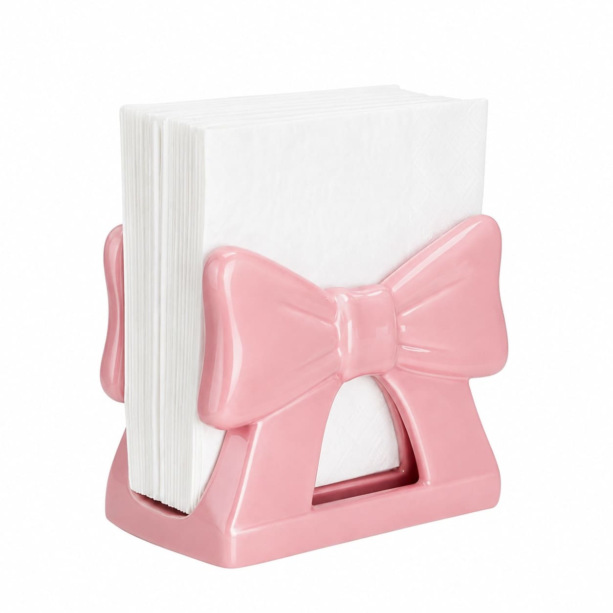 Aoibox  Ceramic Bow Napkin Holder Pink Coquette Design Upright Tissue Dispenser for Dining Table Kitchen Decor