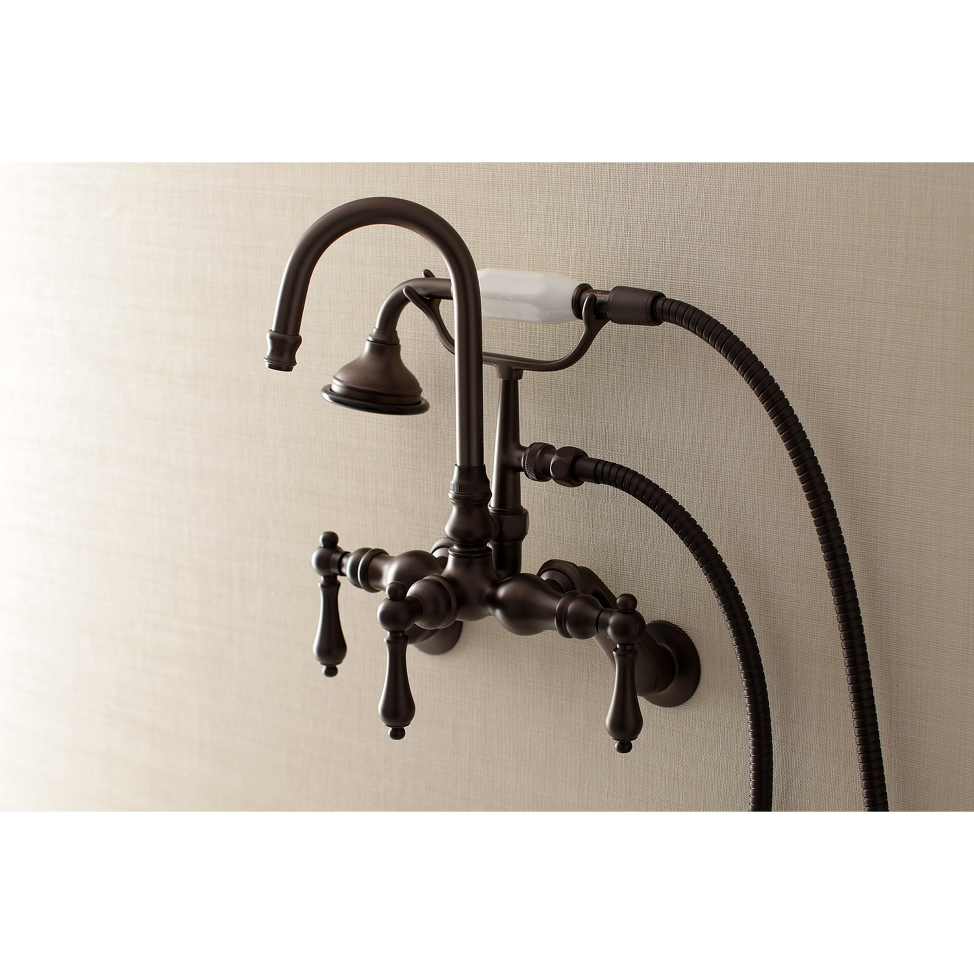 Kingston Brass WLAE301T5 Vintage Oil-rubbed bronze 3-handle Wall-mount High-arc Bathtub Faucet with Hand Shower ( Valve Included )