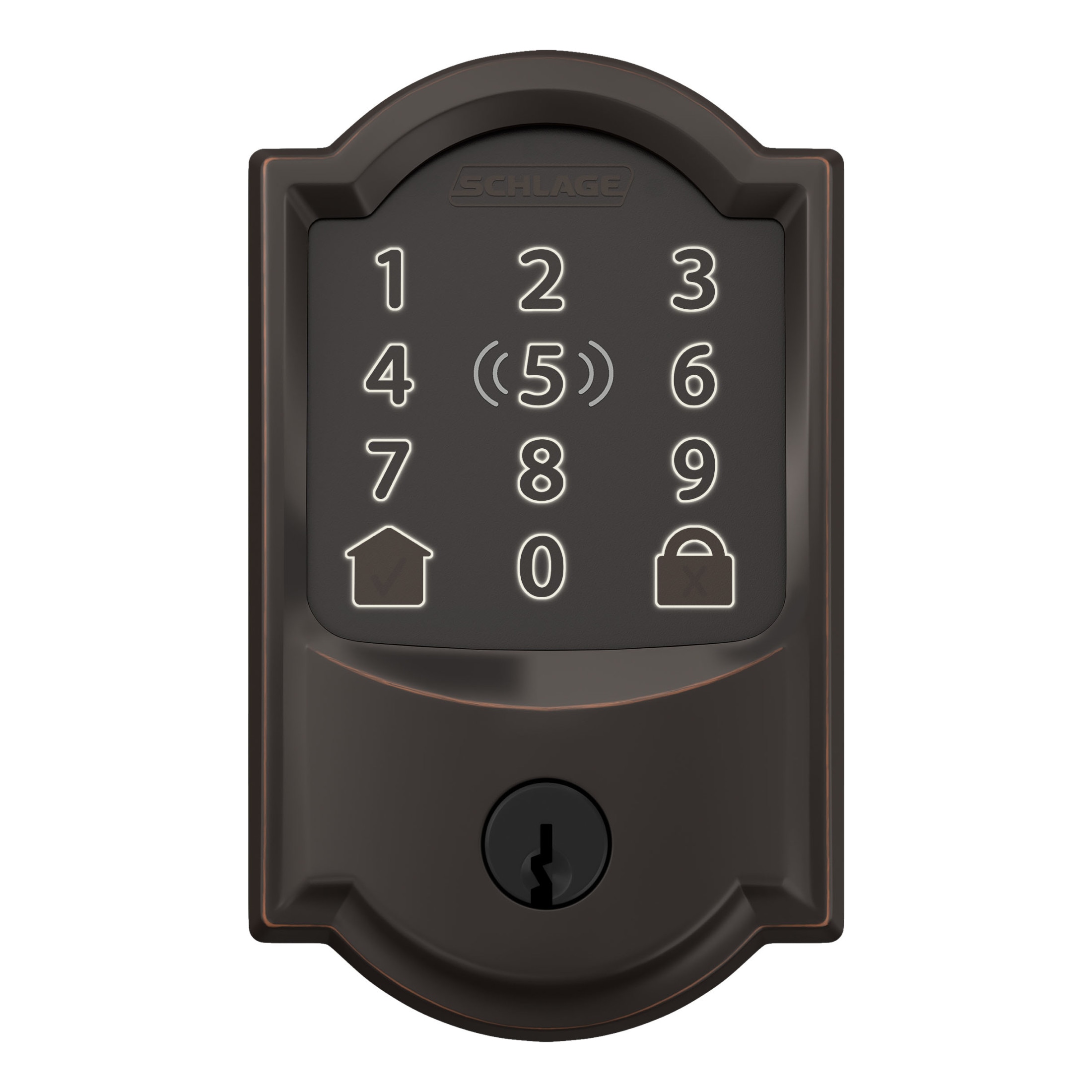 Schlage Encode Plus Camelot Aged Bronze Wifi Bluetooth Electronic Deadbolt  Lighted Keypad Touchscreen Smart Lock in the Electronic Door Locks  department at