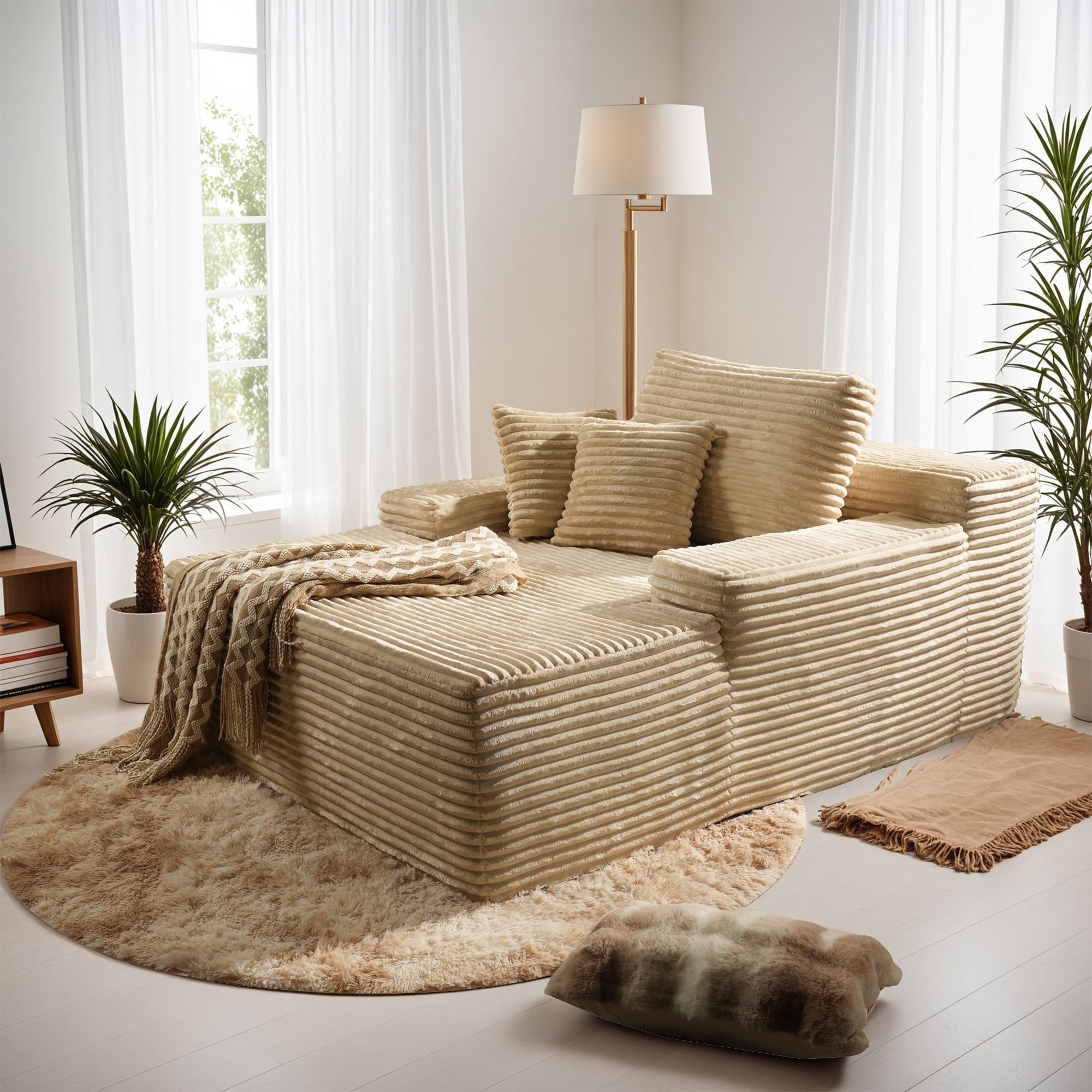 Pouuin SJOM240 48.42-in Modern Beige Sleeper