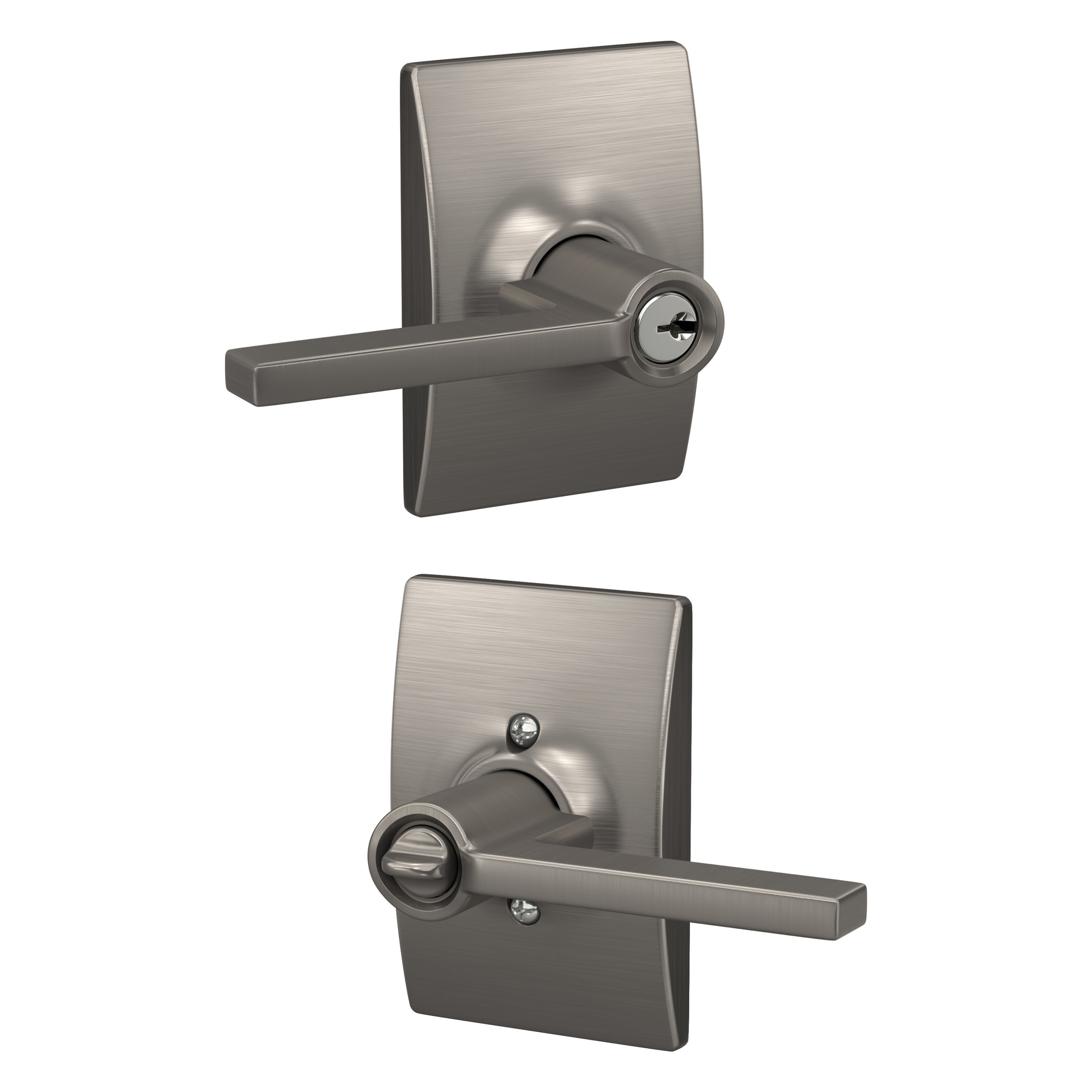 Schlage F51 V LAT 619 CEN Latitude with Century Satin Nickel Universal Exterior Keyed entry Door Handle