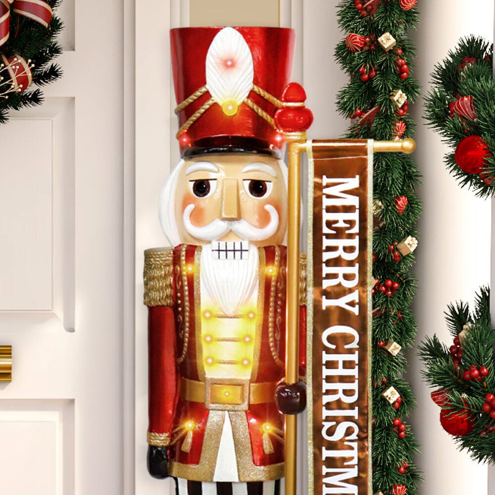 4-Ft Red and Gold Resin Nutcracker with LED Lights