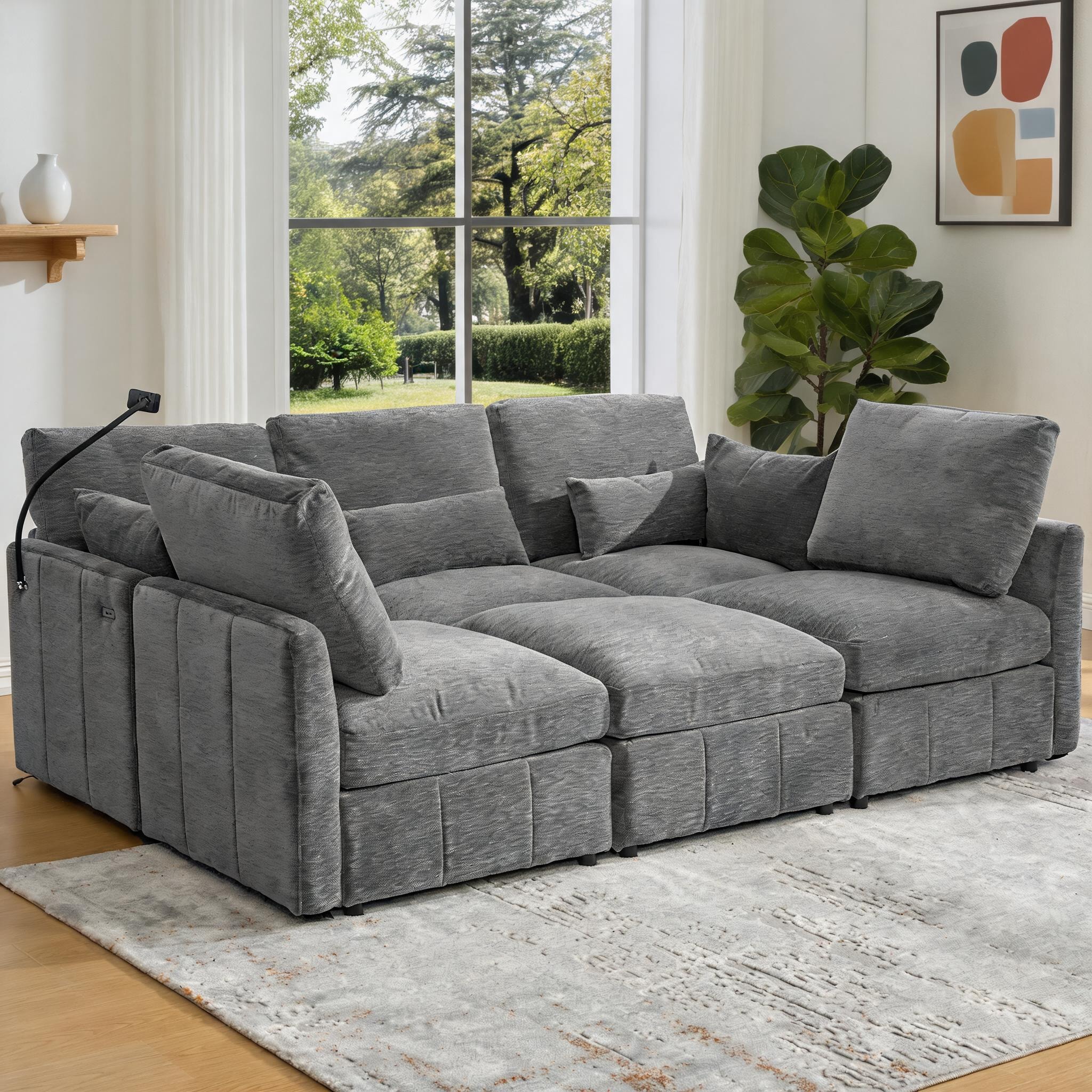 Watnature Modern Modular Reconfigurable Sectional Sofa 4-Seater 85.4 ...
