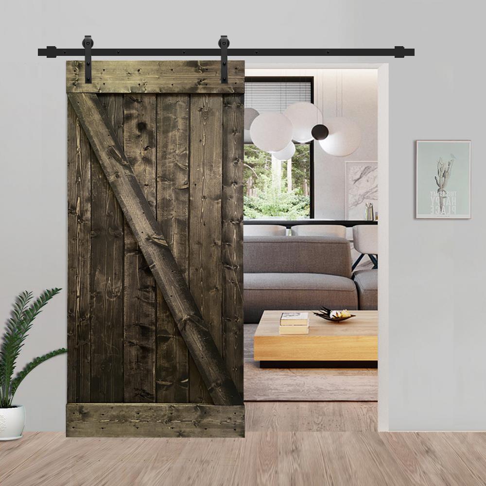 Calhome 36 In X 84 In Espresso 1 Panel Solid Core Stained Pine Wood Single Barn Door Hardware 