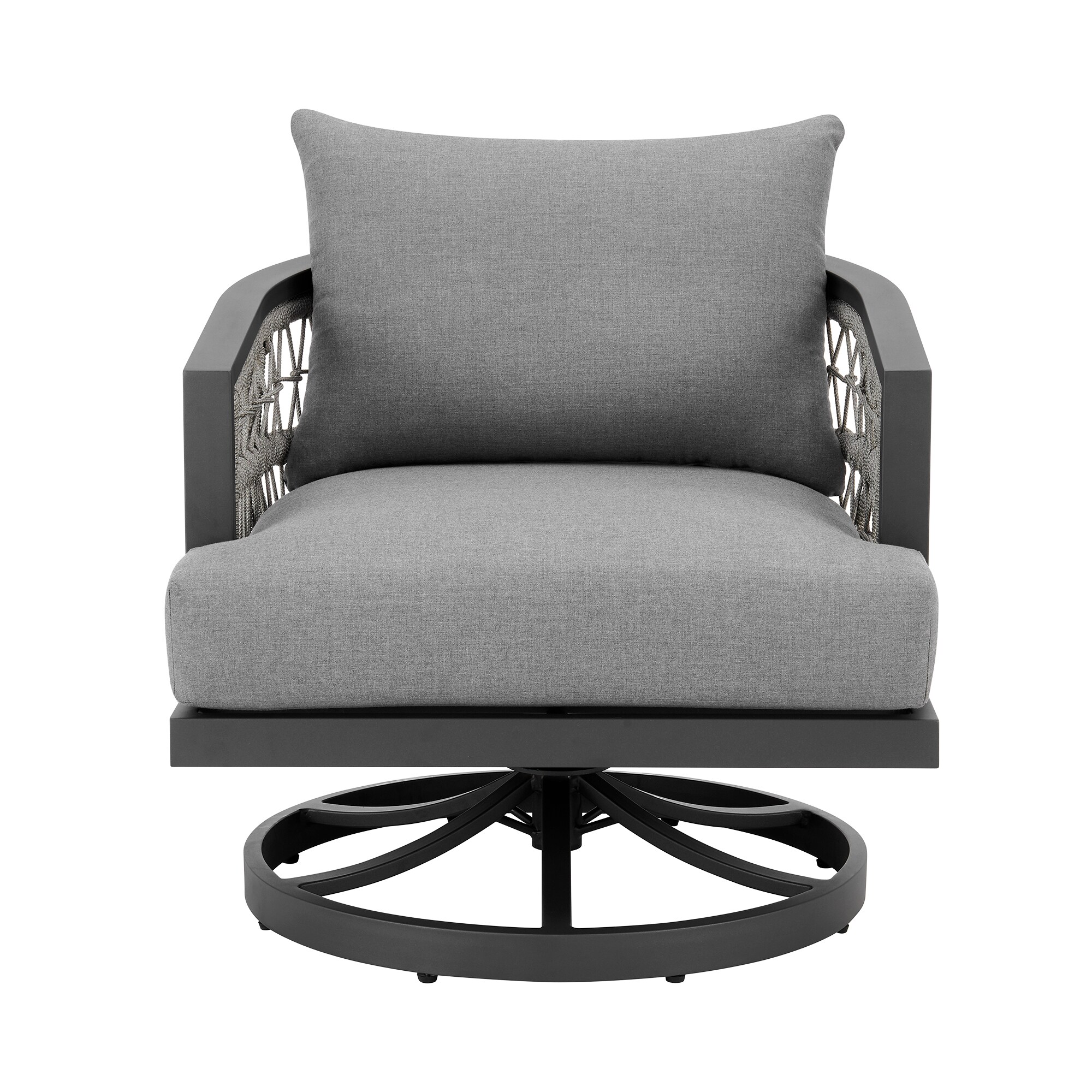 Zella 33" Light Gray Aluminum Swivel Patio Armchair with Cushions