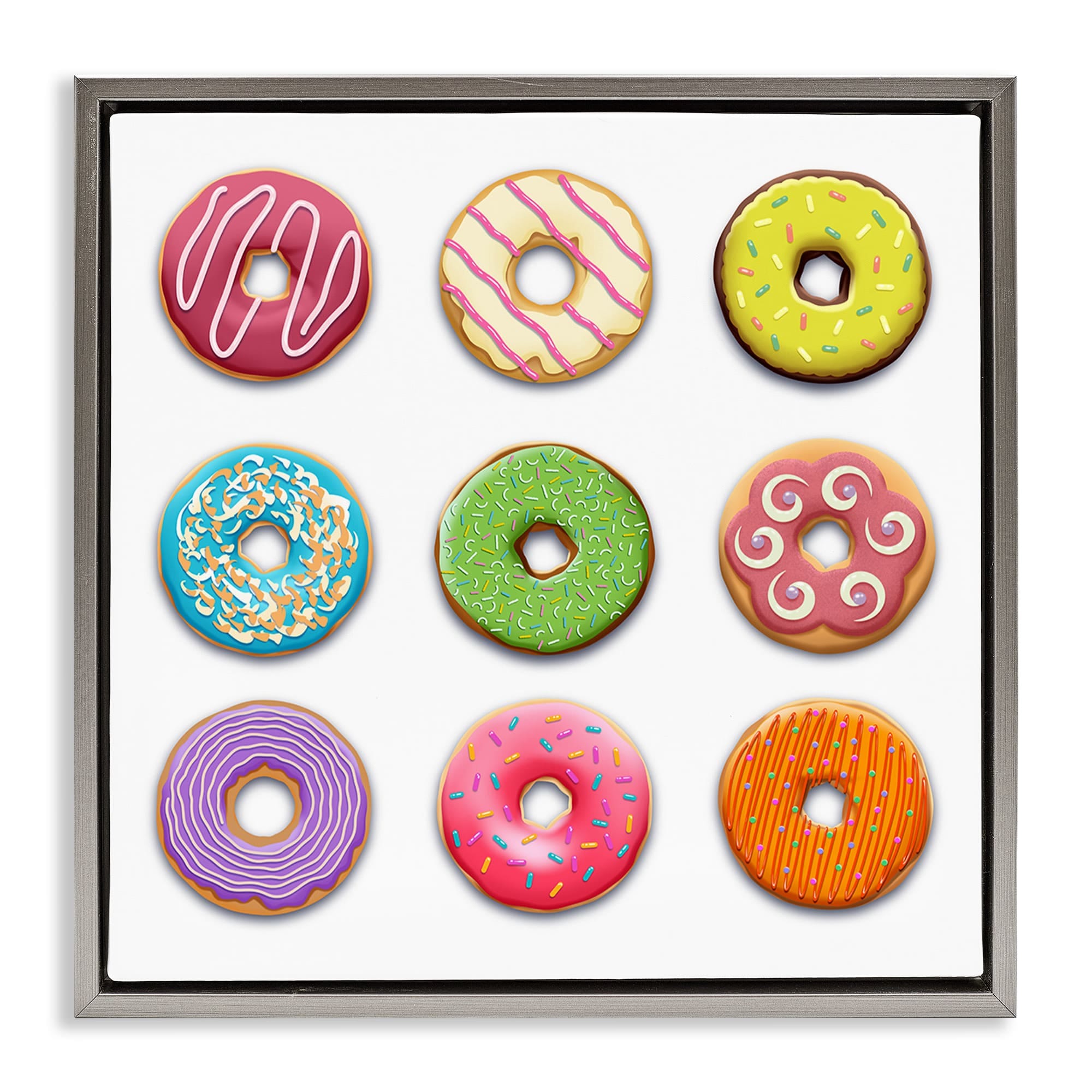 Stupell Industries BS-487-FFL-24X24 Colorful Mixed Donuts Gray Framed Floater Canvas Wall Art By Marcus Prime 25 x 25
