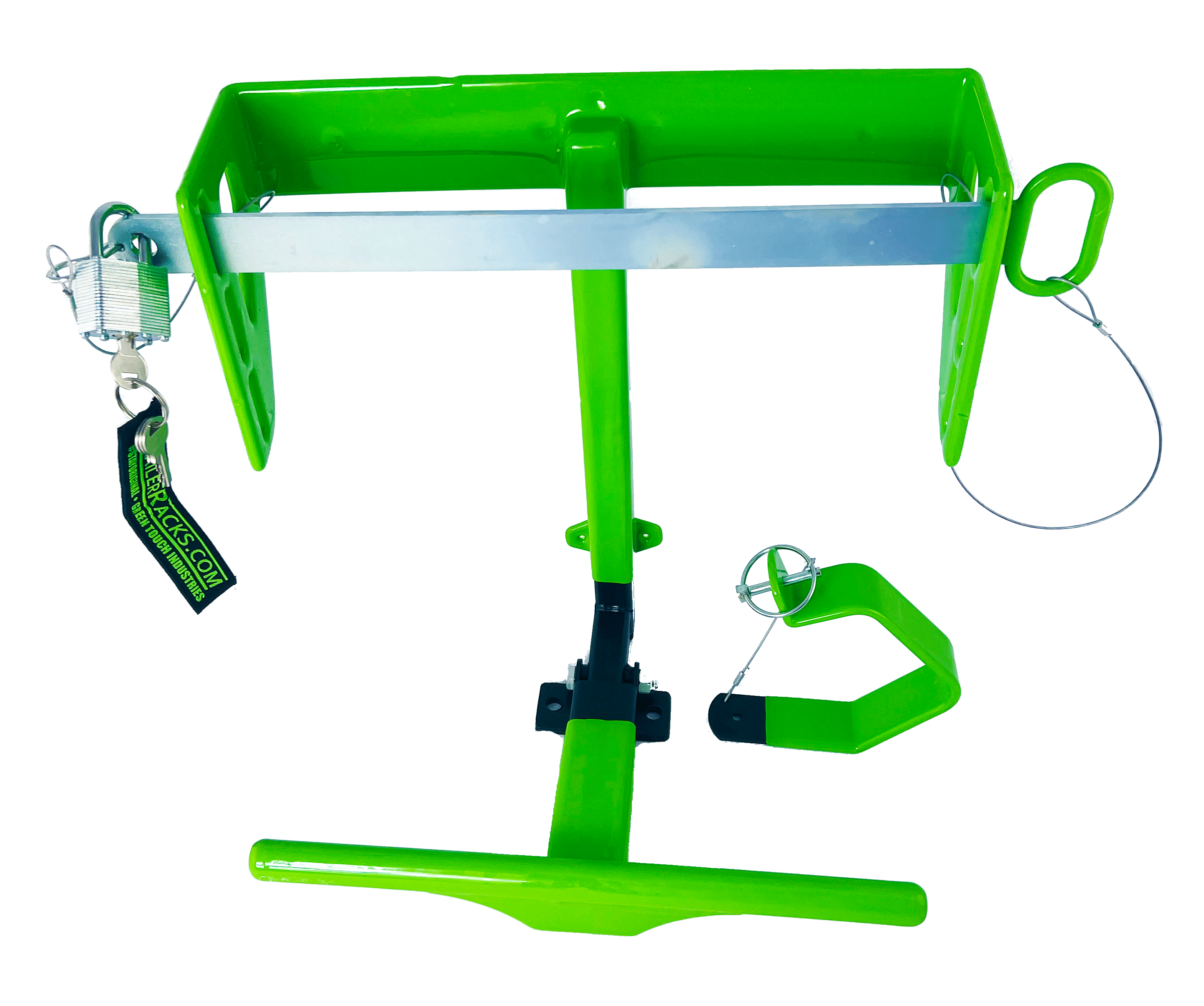 GREEN TOUCH INDUSTRIES BA031 Heavy-Duty Green Steel Leaf Blower Rack for Trailers - Secure Your Blower with Lock and Mounting Hardware