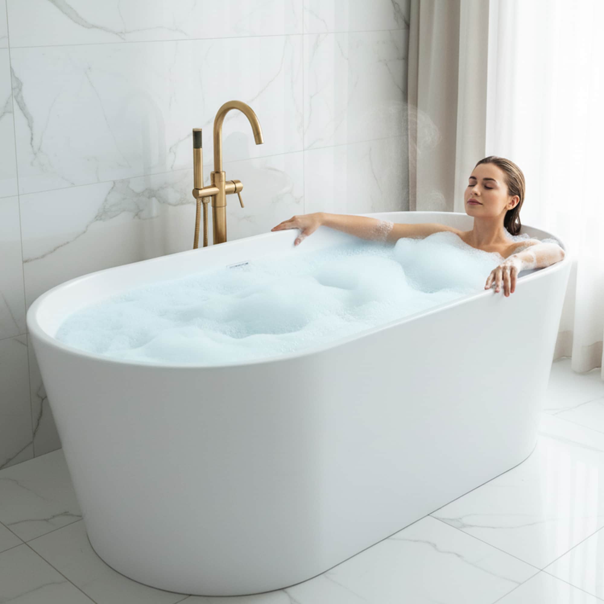 ANZZI Jericho 31.5-in x 66.9-in Glossy white Acrylic Oval