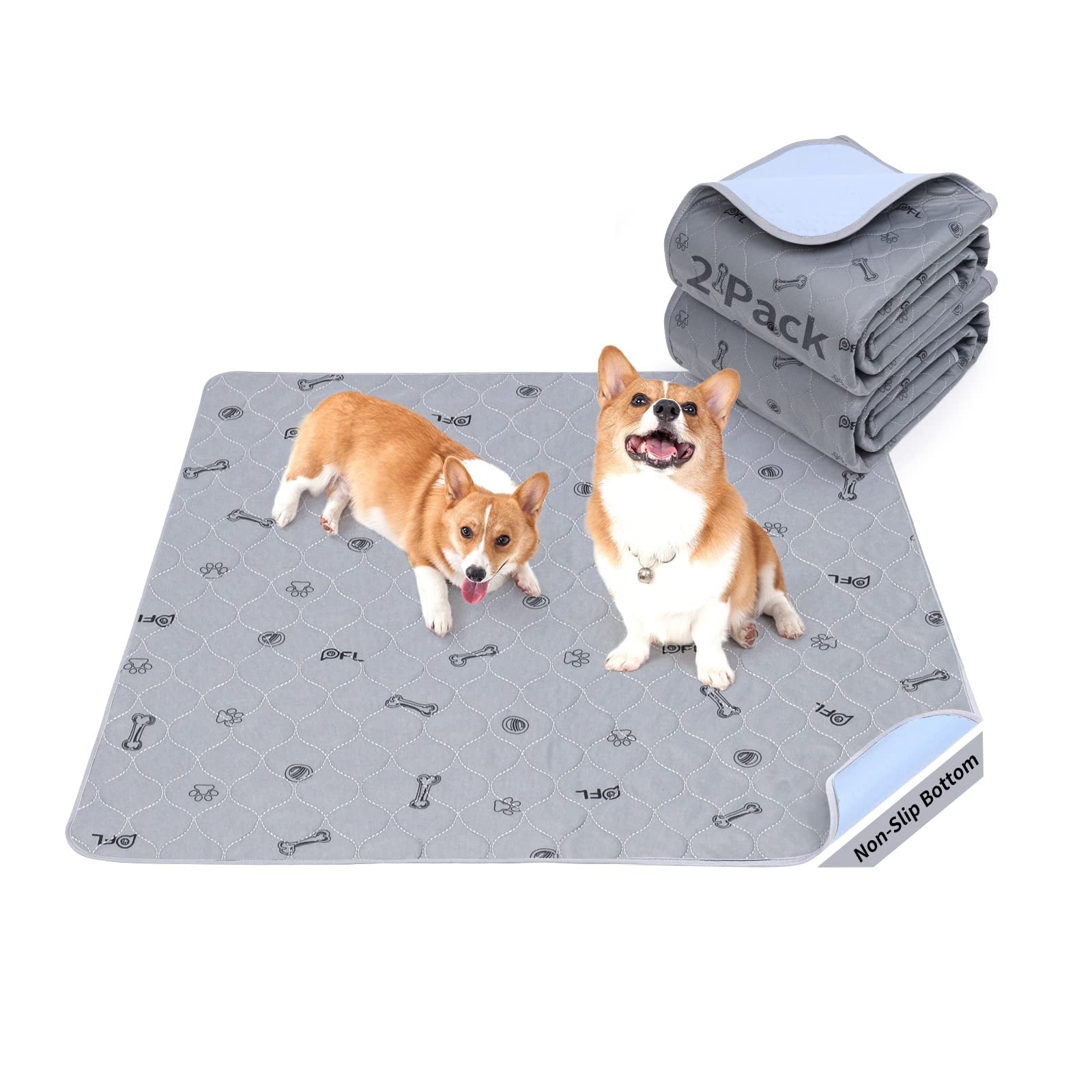 Phyfalip  Washable Pee Pads for Dogs 2 pack Reusable Absorbent Non Slip Waterproof Pet Training Pads for Couch Crate Floor 18 x 24 Machine