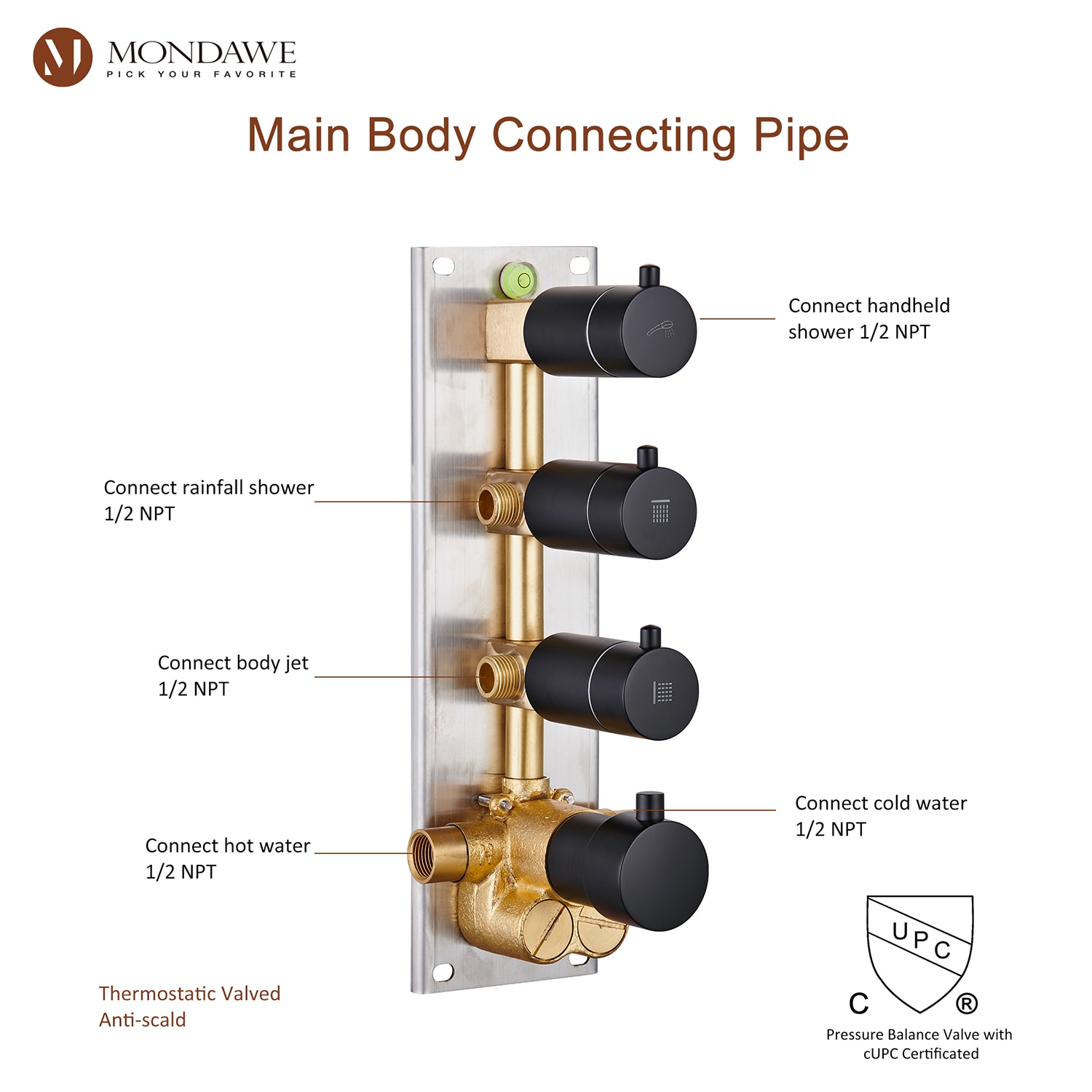 Mondawe MO6006-16GD Showerhead-Bar-Panels - View #9