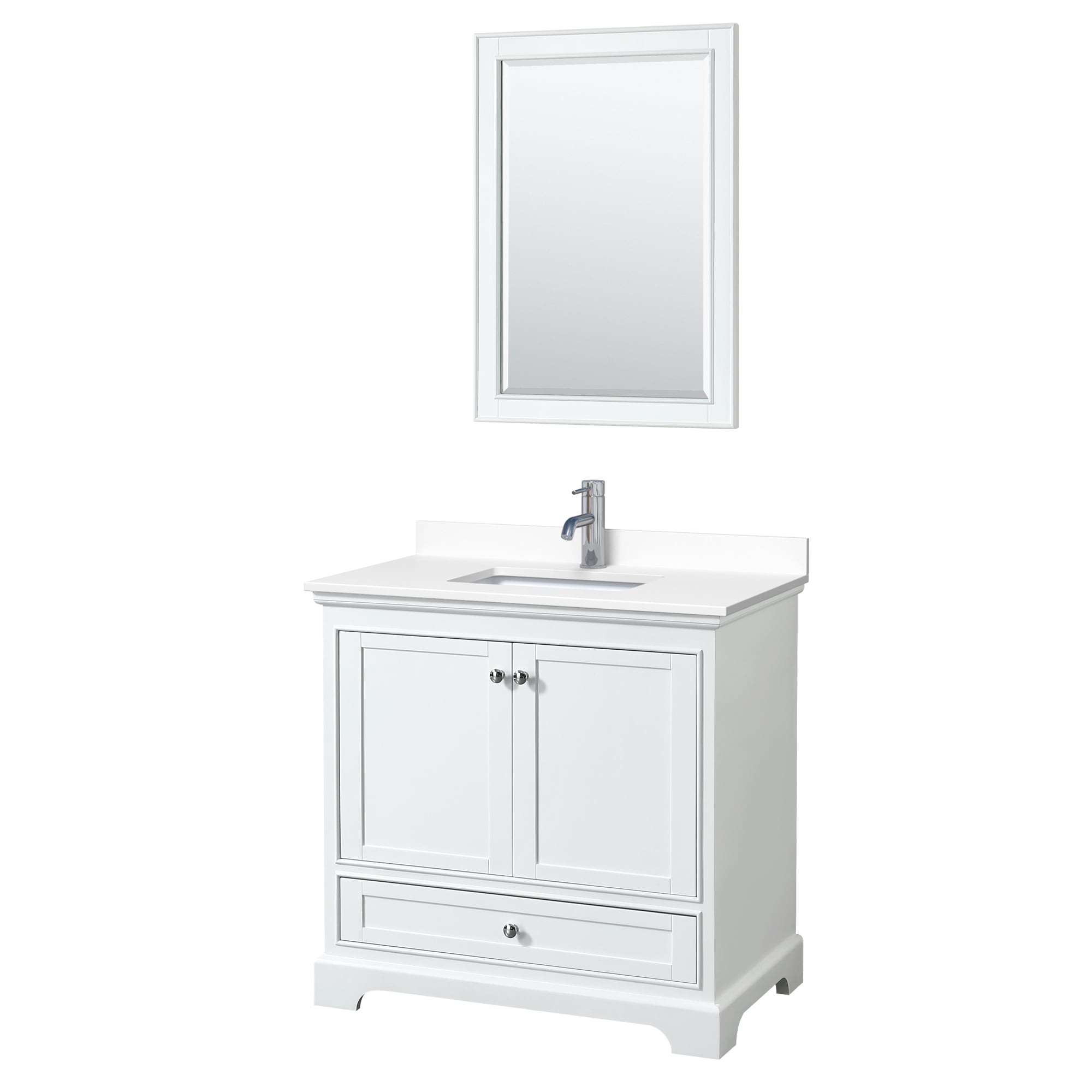 Wyndham Collection WCS202036SWHWCUNSM24 Deborah 36-in White with Polished Chrome Trim Undermount Single sink Bathroom Vanity with White Cultured Marble Cultured marble Top (Mirror Included)