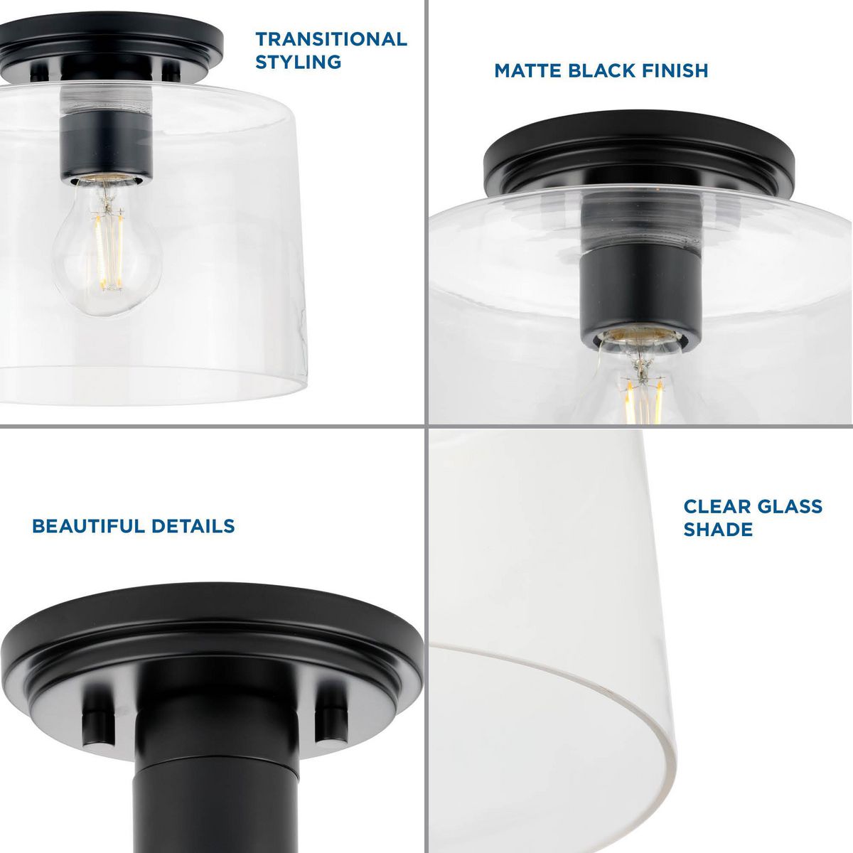 Adley Matte Black and Clear Glass Flush Mount Light