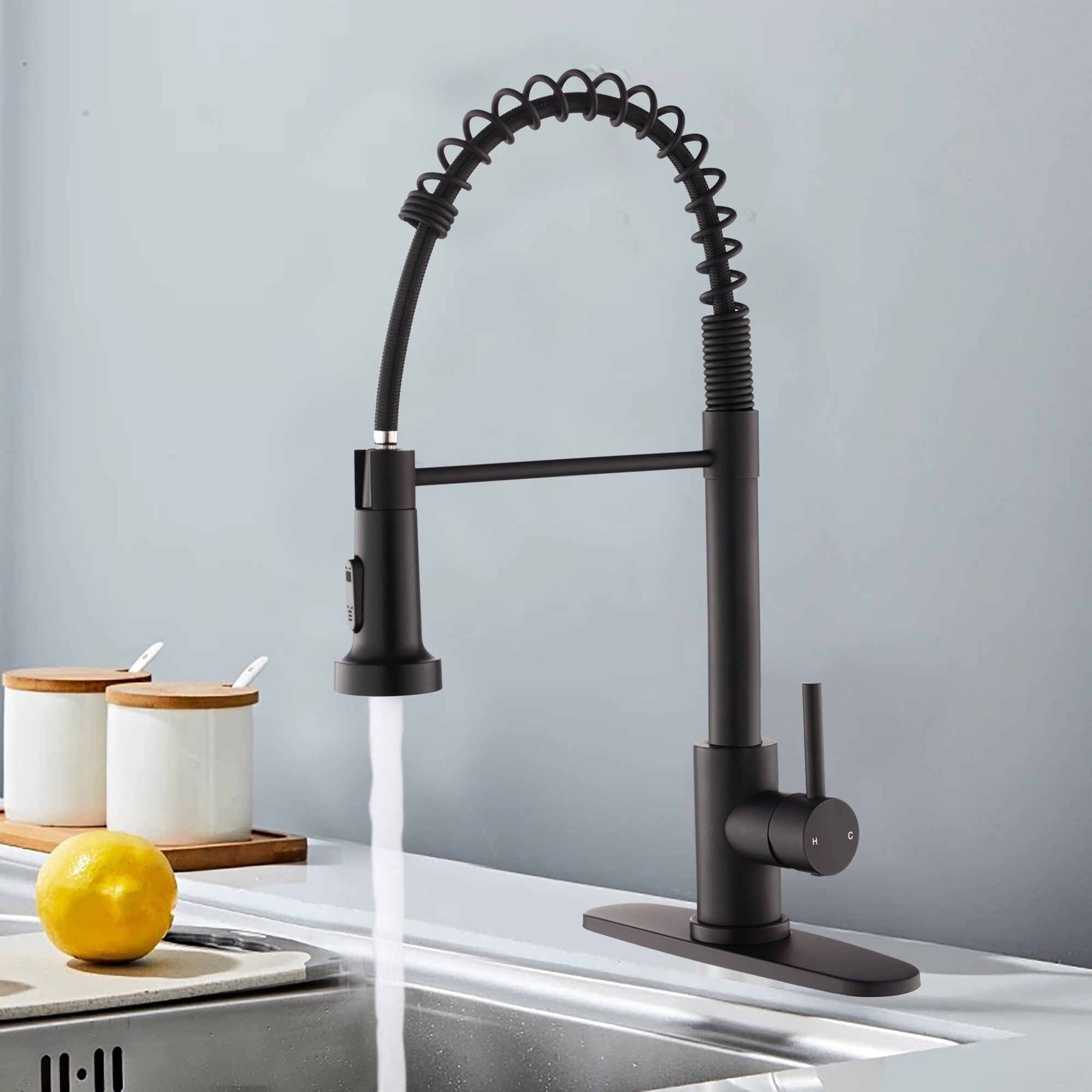 IAK Matte Black Stainless Steel Kitchen Faucet with Pull Down Sprayer and 1 Handle 1 Hole or 3 Hole Design for Farmhouse Camper Laundry Utility RV Wet Bar Sinks