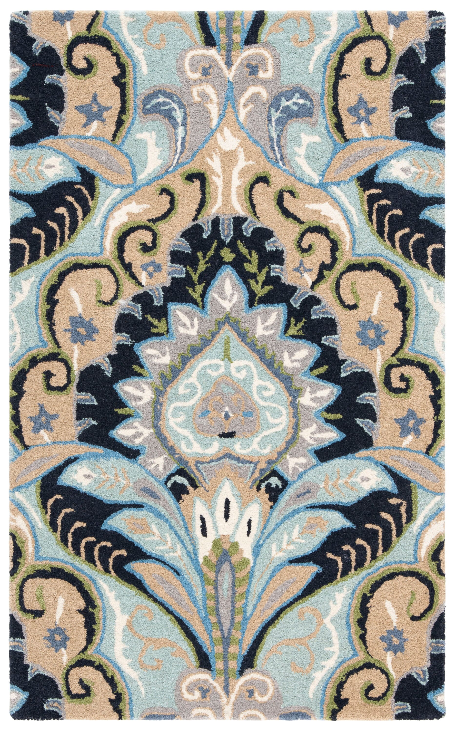 Wyndham Blue and Multi Wool 3' x 5' Hand-Tufted Area Rug