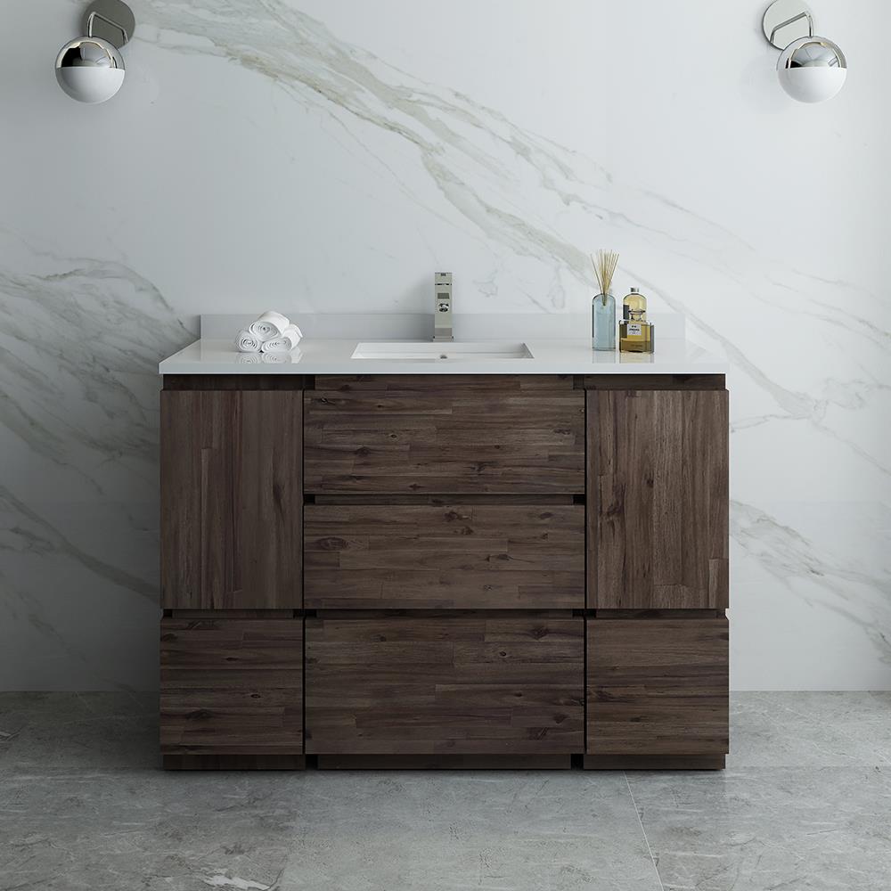 Ash Gray Acacia Wood Freestanding Single Bathroom Cabinet