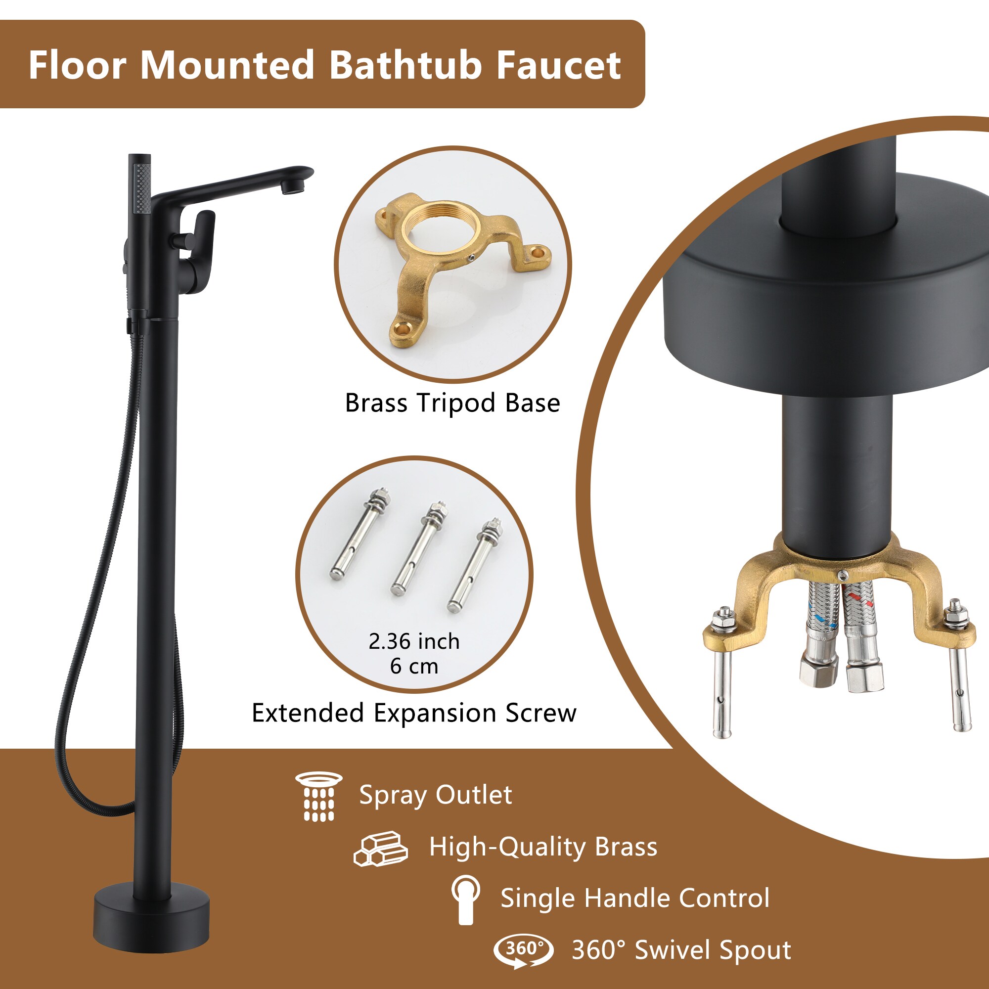 CASAINC TC08-MB Roman-Tub-Faucets - View #4