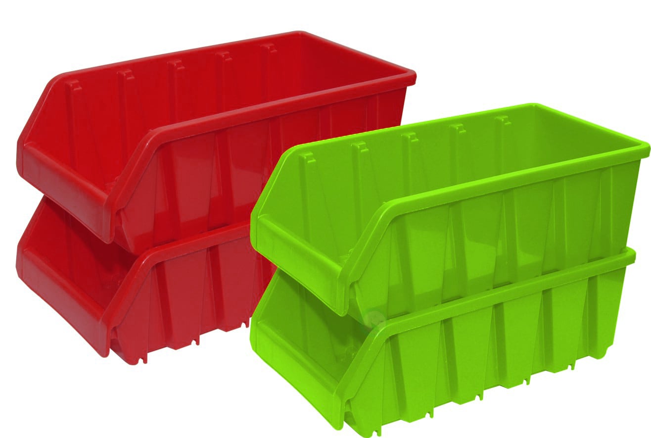 Basicwise Set of 4 Plastic Storage Stacking Bins, Green