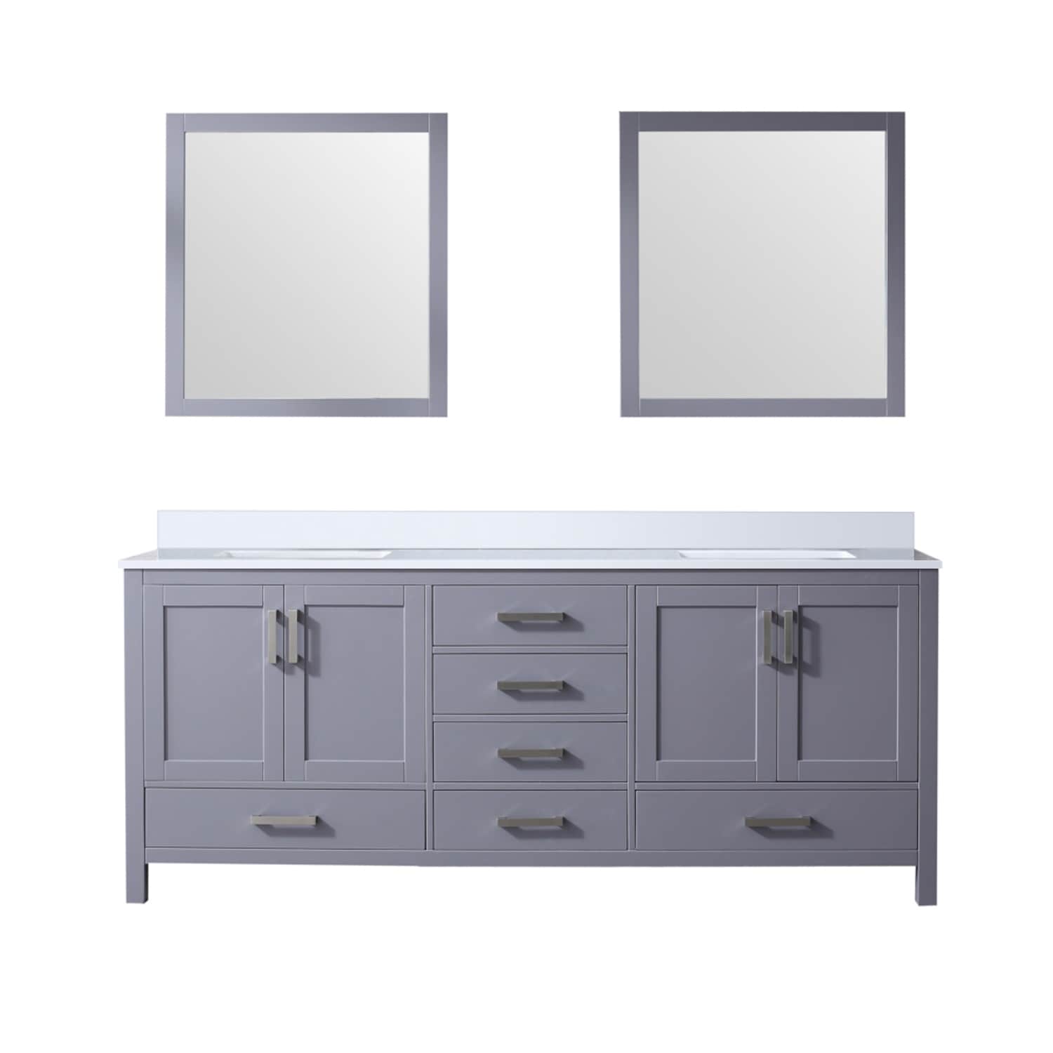 Lexora LJ342280DBWQM30 Jacques 80-in Dark Grey Undermount Double Sink Bathroom Vanity with White Quartz Top (Mirror Included)
