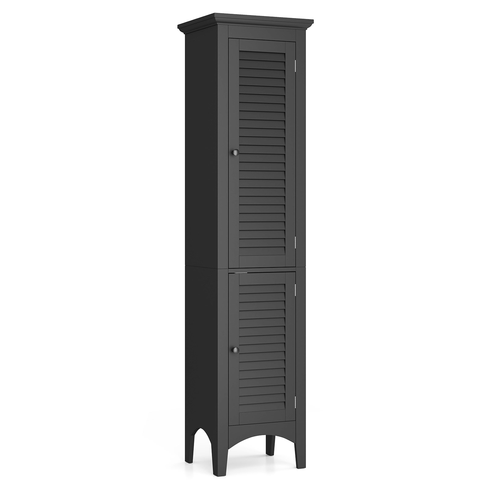 SUGIFT Tall Bathroom Floor Cabinet with Shutter Doors 15-in x 13-in x 63-in - Adjustable Shelf MDF Storage - Black #ZMLW014SUGHY1479
