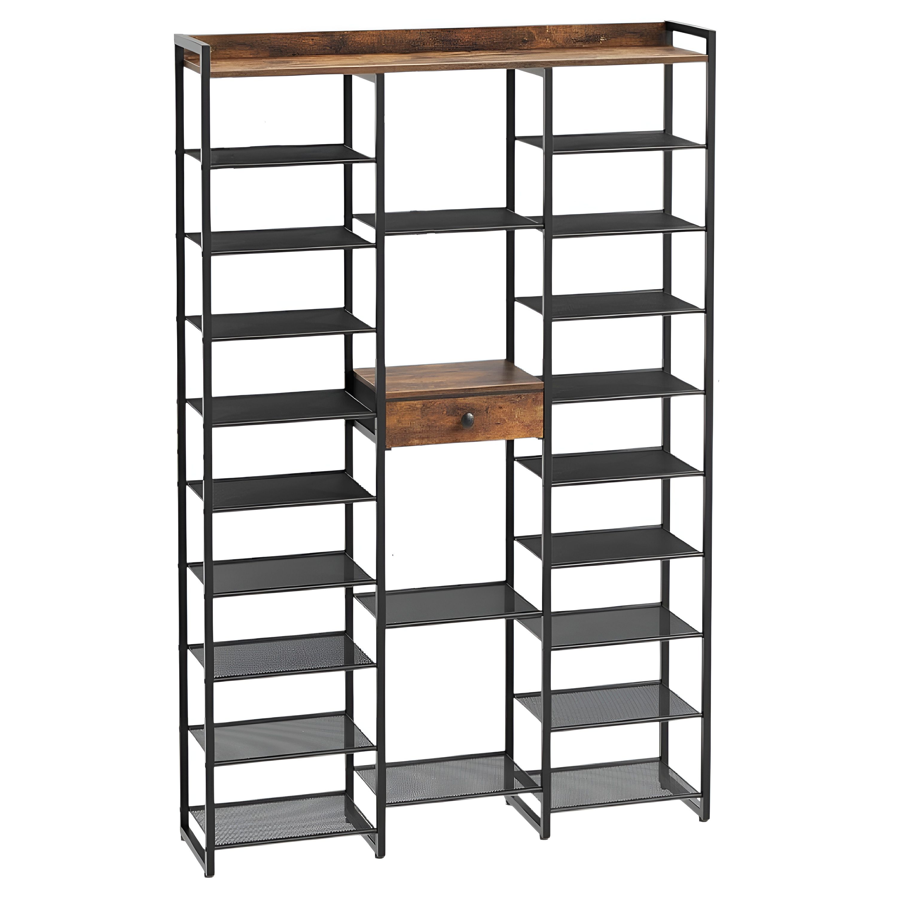 Slickblue 63 in H 10-Tier 50-52 Pair Rustic Brown and Black Particleboard Metal Vertical Shoe Storage for Hallway Bedroom or Closet