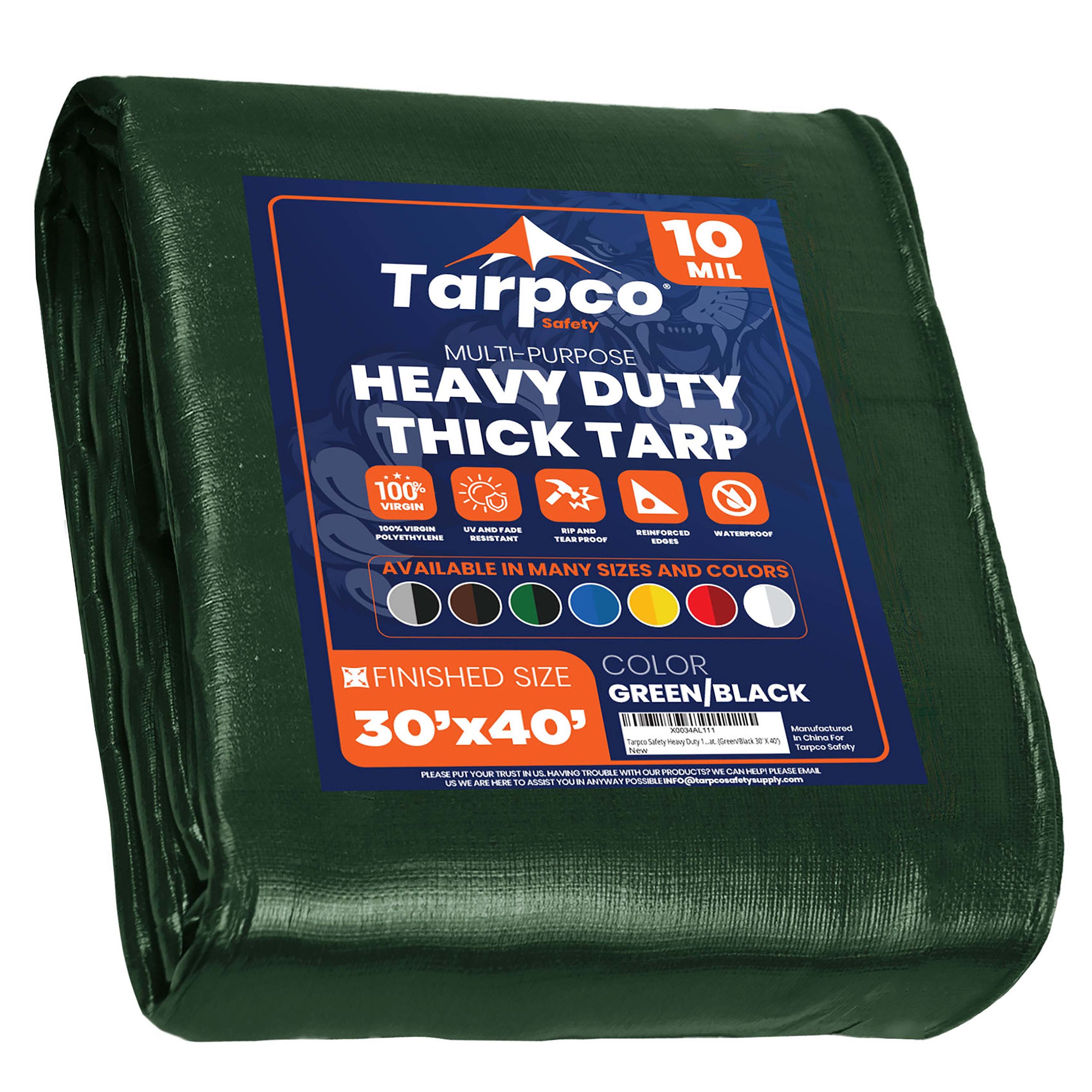 Tarpco Safety TS-153-30X40 30-ft x 40-ft Green Waterproof Commercial Polyethylene 10-mil Tarp