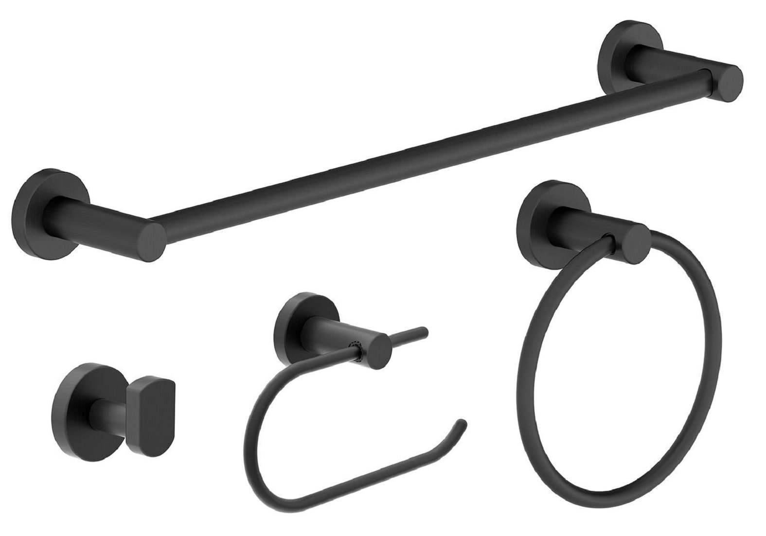Symmons 35AC4BUNDLEMB 4 -Piece Dia Matte Black Decorative Bathroom Hardware Set Towel Bar, Toilet Paper Holder, Towel Ring ,Robe Hook Included
