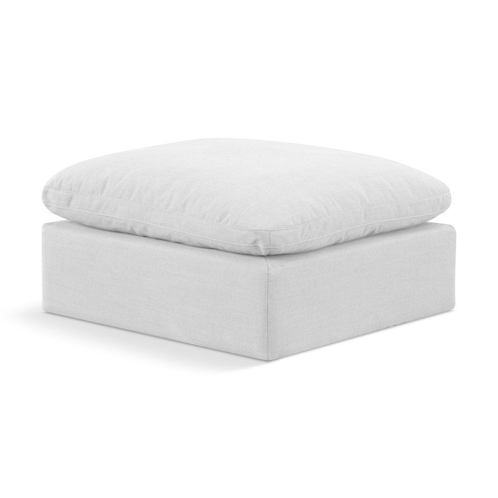Meridian 141WHITE-OTT Indulge White Linen Textured Fabric Ottoman