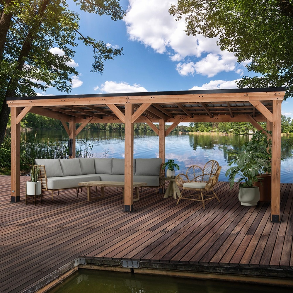 Backyard Discovery 2306066COM 20-ft x 10-ft Brown Rectangle Gazebo with Hardtop Steel Roof