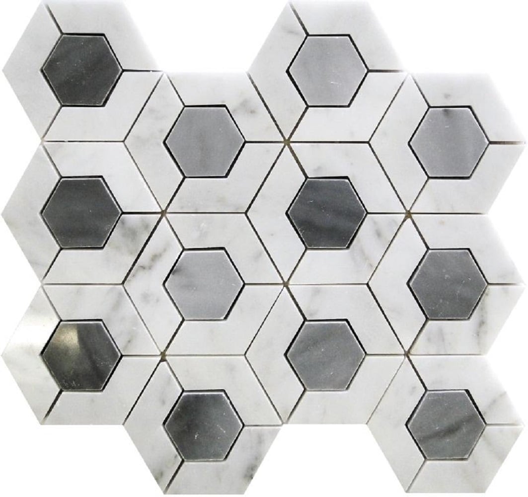 Apollo Tile (Sample) Floor and Wall Tile Gray and White 4-in x 4-in Polished Marble Honeycomb Patterned Floor and Wall Tile