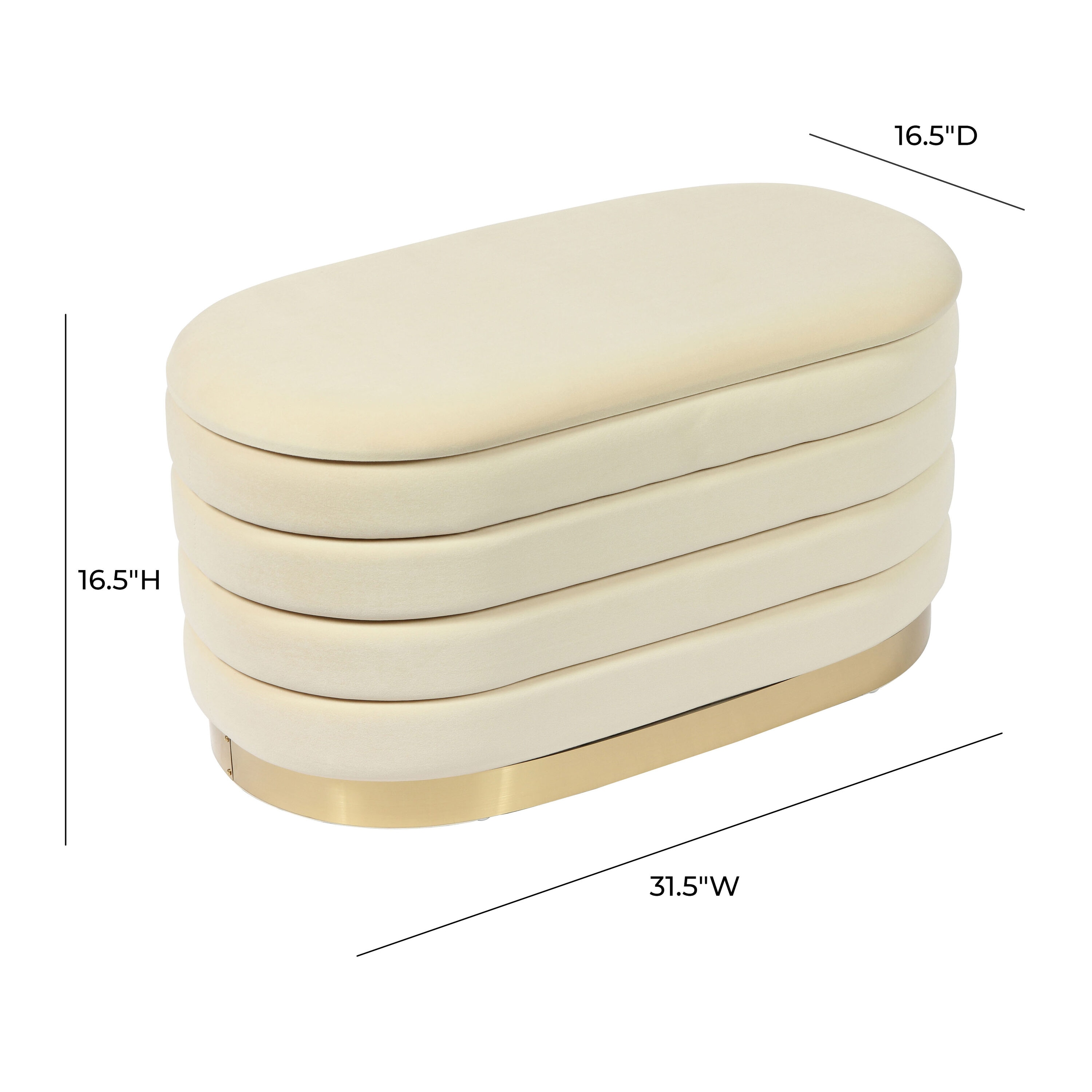 Cream Velvet Storage Bench with Gold Base