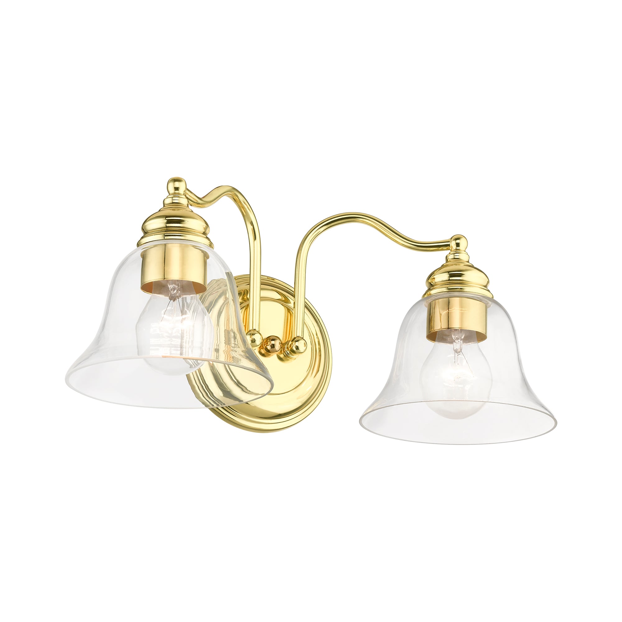 Elegant Polished Brass 2-Light Vanity with Clear Glass Shades