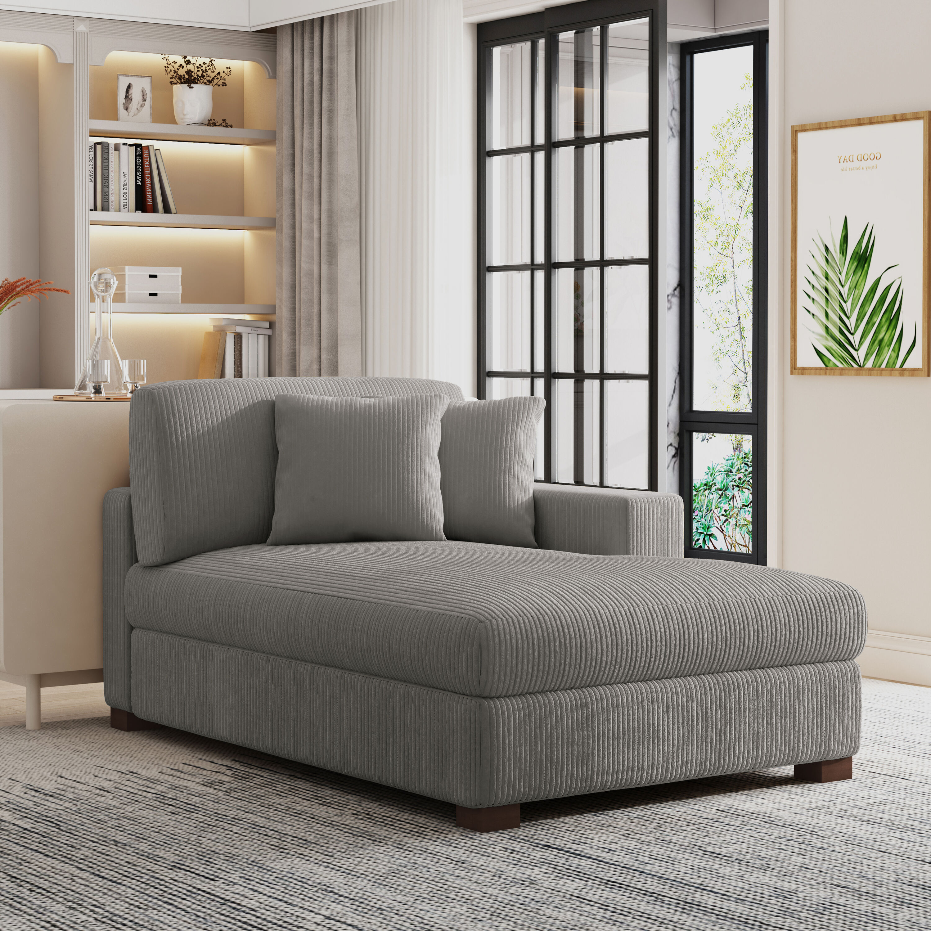 Dreamsidea - Chaise Lounge Indoor Sofa with 2 Pillows 64-in W - 400-lb Capacity - Solid Wood Legs