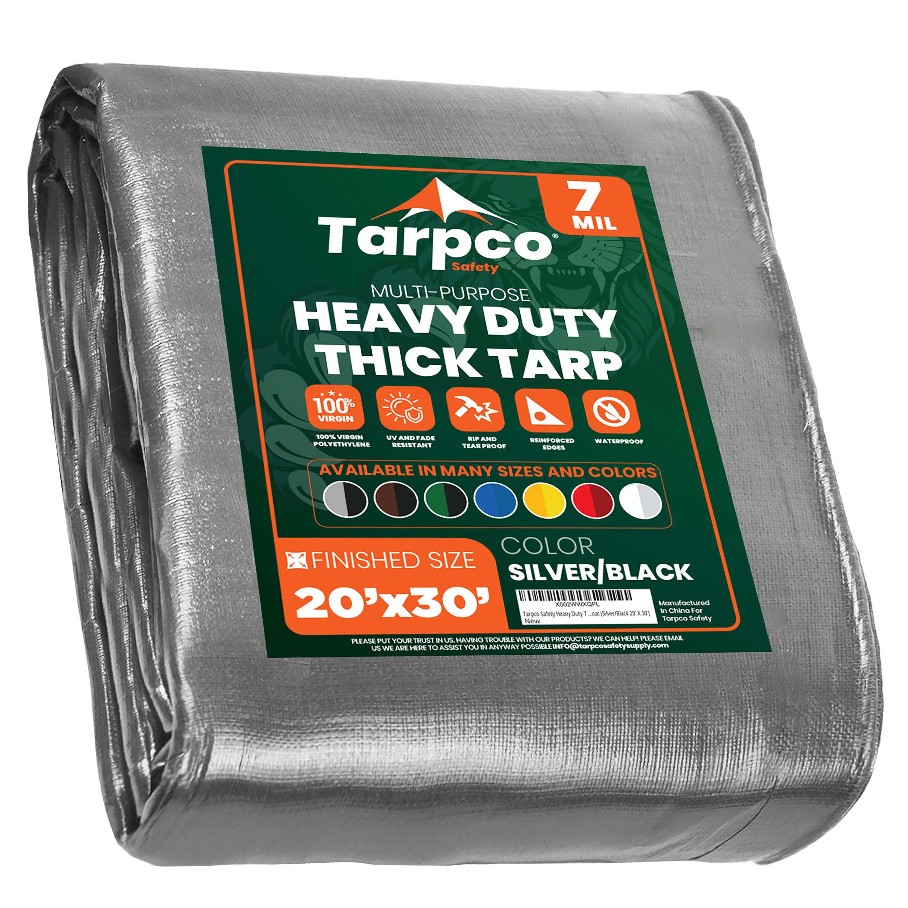 Tarpco Safety TS-201-20X30 20-ft x 30-ft Silver Waterproof Commercial Polyethylene 7-Mils Tarp