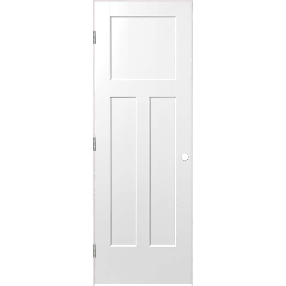 Masonite 1164048 28-in x 80-in Primed White Hollow core 3-panel craftsman Right hand Smooth Primed Molded composite Flat Jamb Single Prehung Interior Door