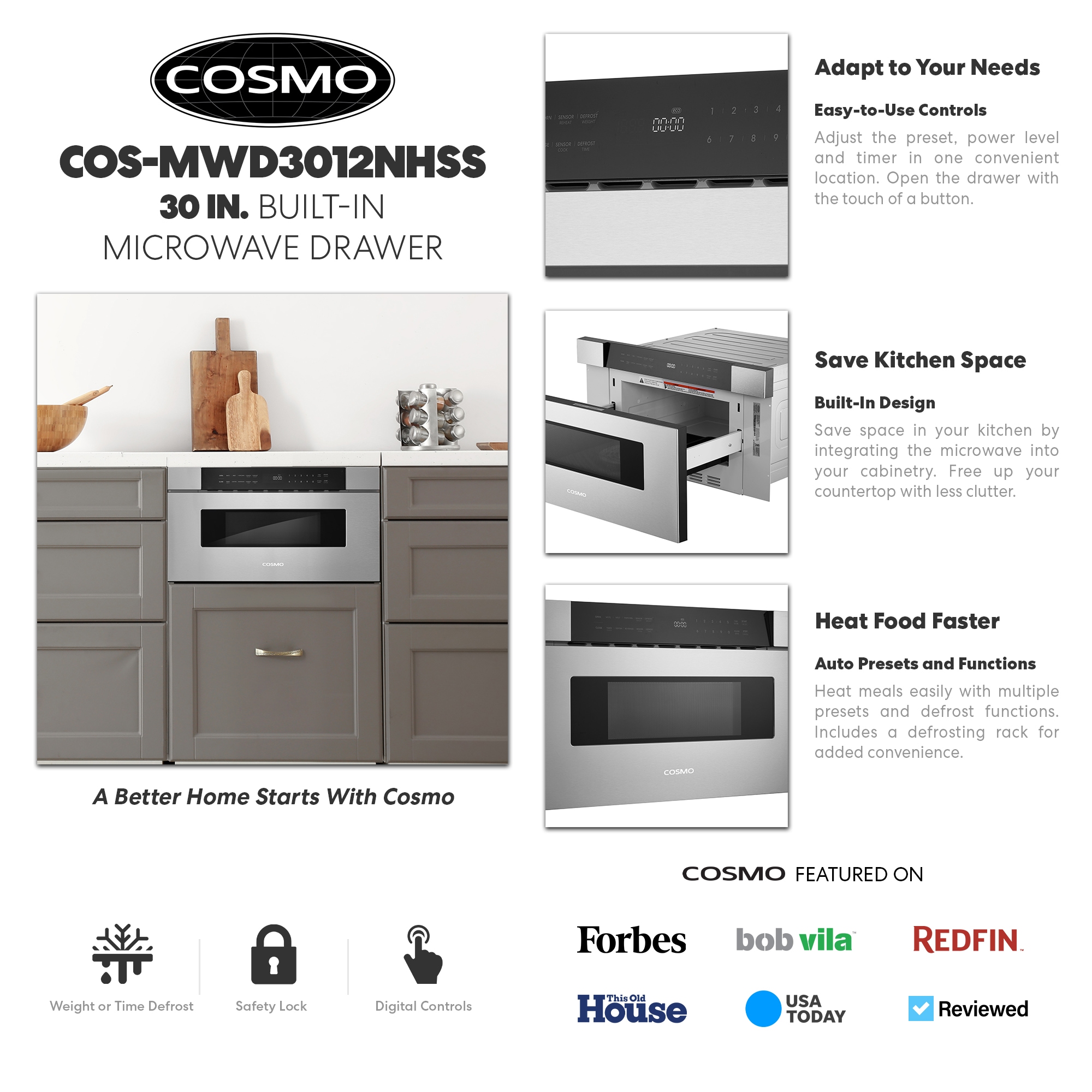 Cosmo COS-MWD3012NHSS Microwave-Drawers - View #3