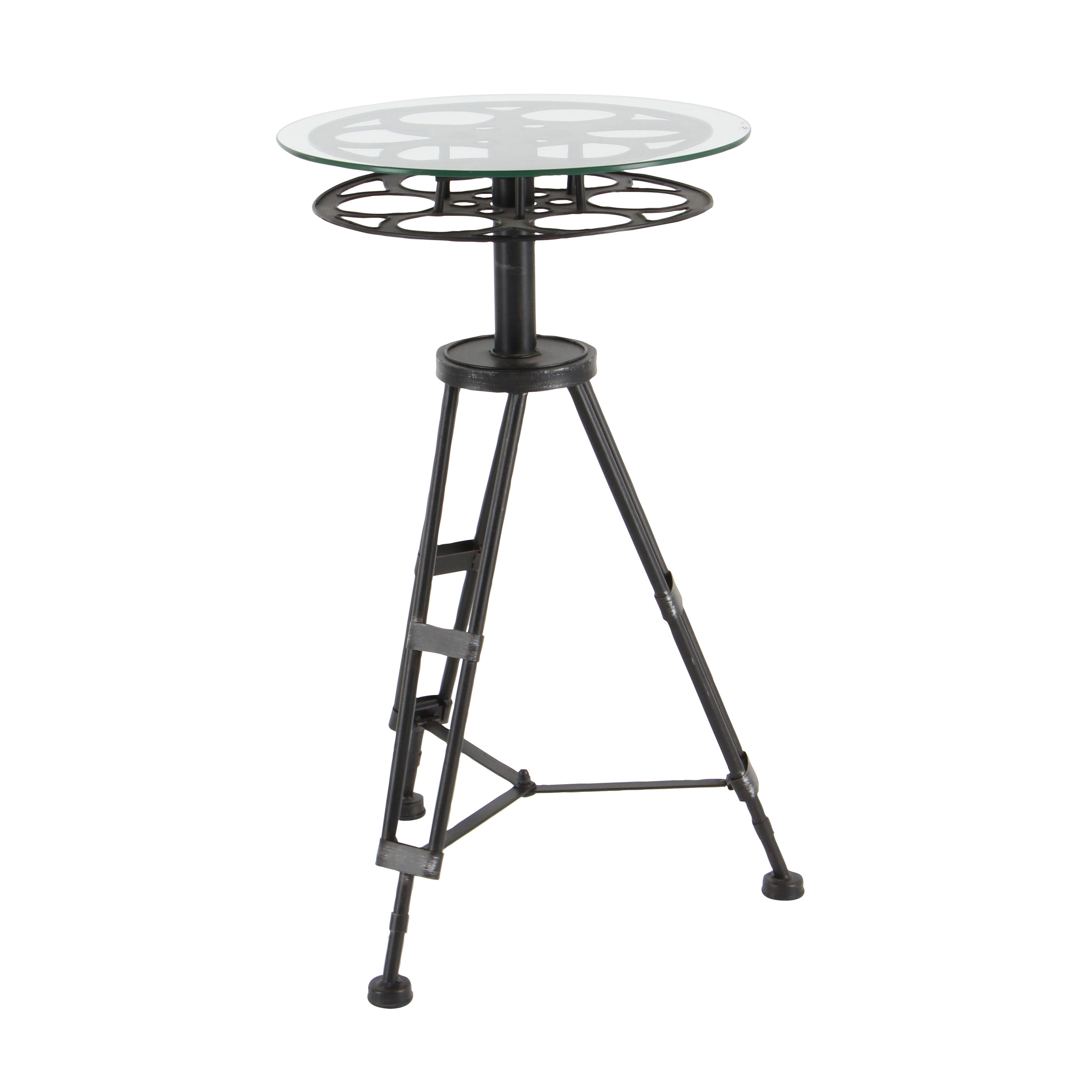 Grayson Lane 15-in W x 25-in H Black Film Reel with Tripod Legs and Glass  Top Round Modern End Table Assembly Required in the End Tables department  at