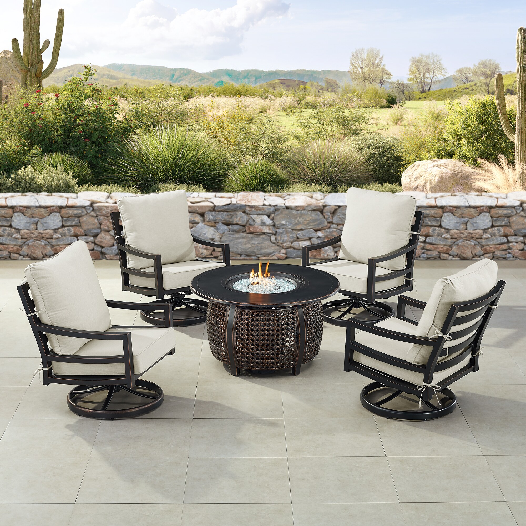 Oakland Living HUDSON4CHCLIFFLGCU 15-Piece Patio Conversation Set with Gray Cushions