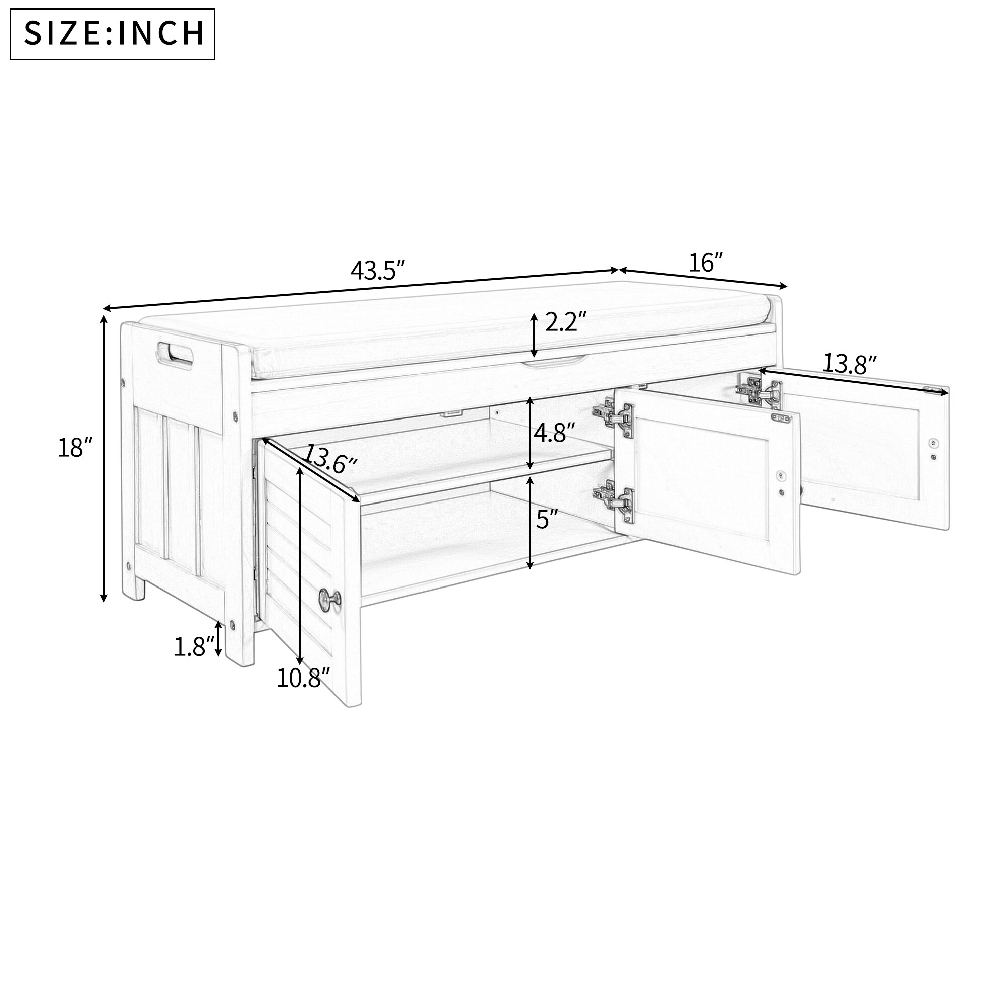 Qualler Modern White Storage Bench 43.5-in x 16-in x 18-in in the ...