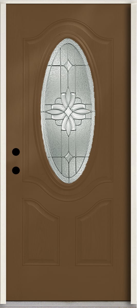 RELIABILT LO841846 Laurel 36-in x 80-in x 4-9/16-in Fiberglass Oval lite Right-hand inswing Woodhaven Stained Prehung Front Door Insulating core