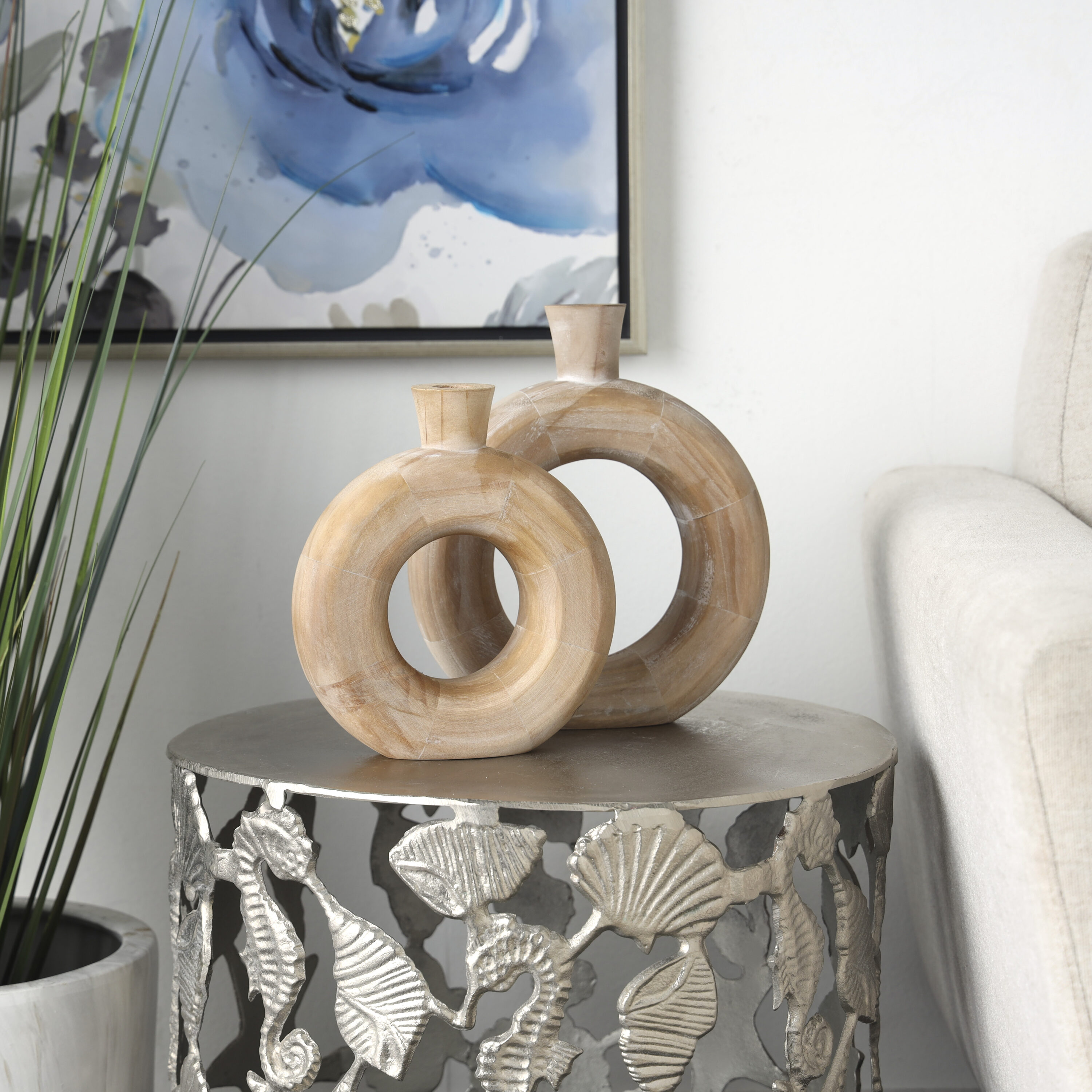 Grayson Lane 821163 2 -Pack Brown Wood Modern Vase
