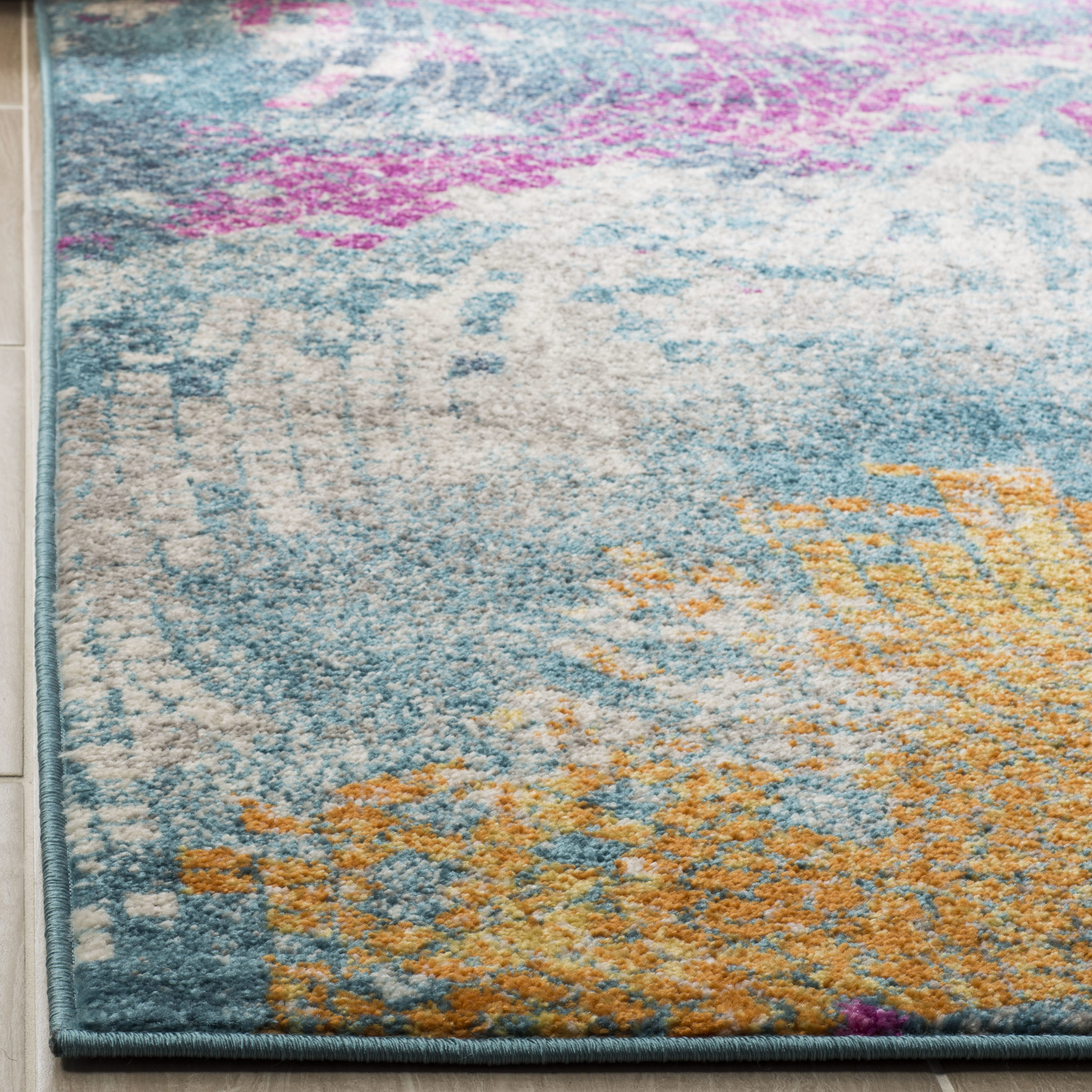 8' x 10' Blue and Multi Abstract Synthetic Area Rug