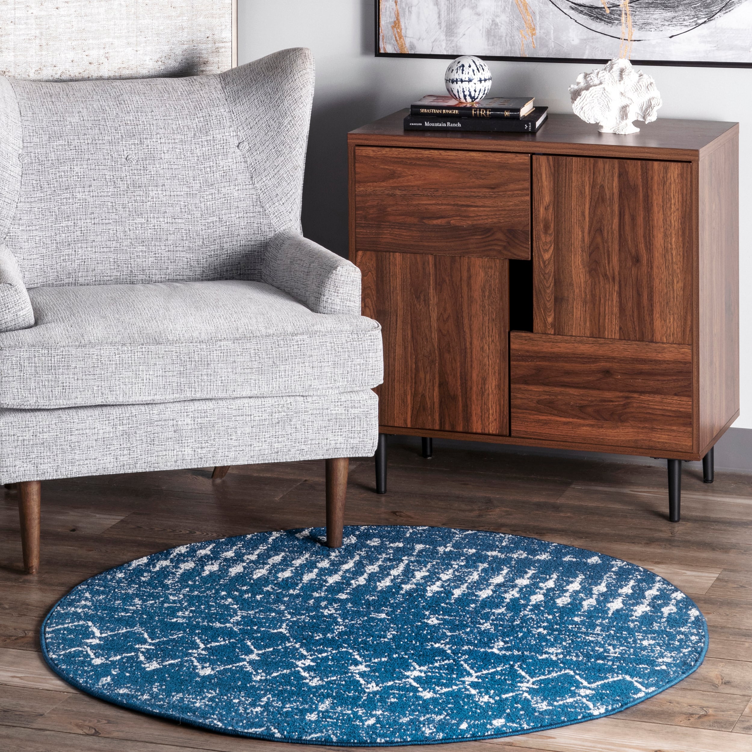 nuLOOM RZBD16F-R505 Blythe 5 x 5 (ft) Loomed Polypropylene Blue Round Indoor Trellis Area rug
